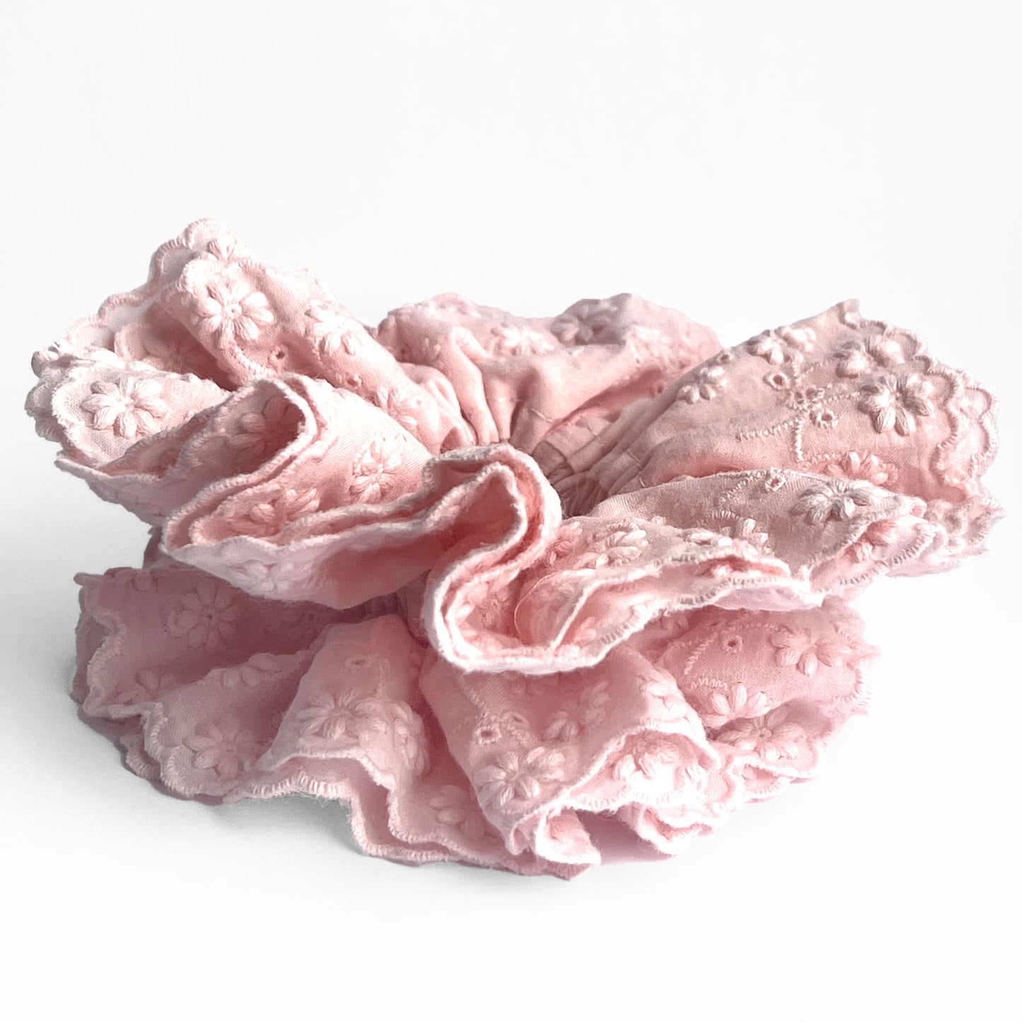Chouchou en Tissu Brodé Rose
