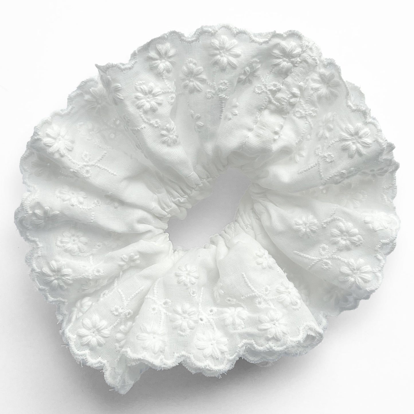 Chouchou en Tissu Brodé Blanc - Collection Annelise