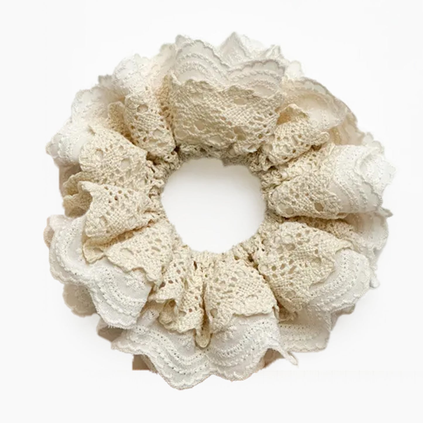 Chouchou en Dentelle Brodée Crème - Collection Rosemarie