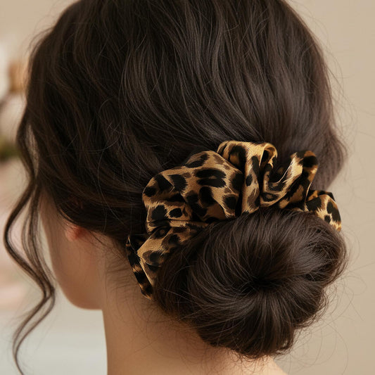 Chouchou XXL Imprimé Léopard Élyna en Tissu Doux Marron