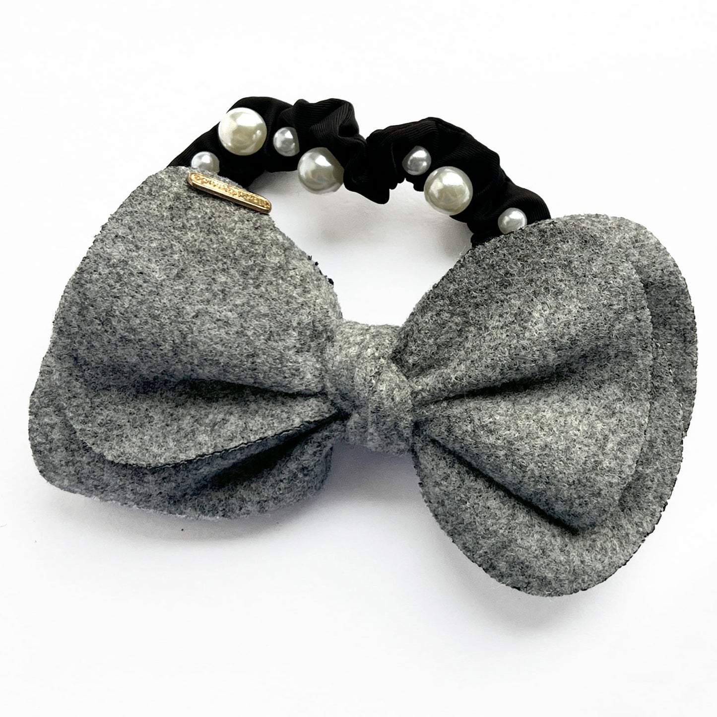 Chouchou en Satin à Nœud et Perles Carmeline Gris