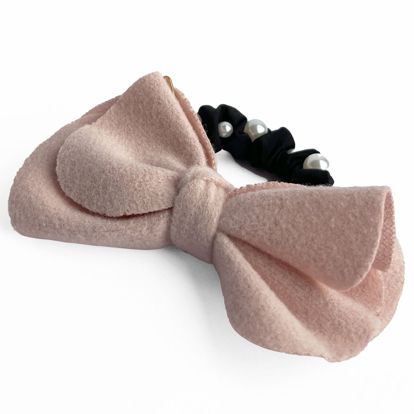 Chouchou en Satin à Nœud et Perles Carmeline Rose