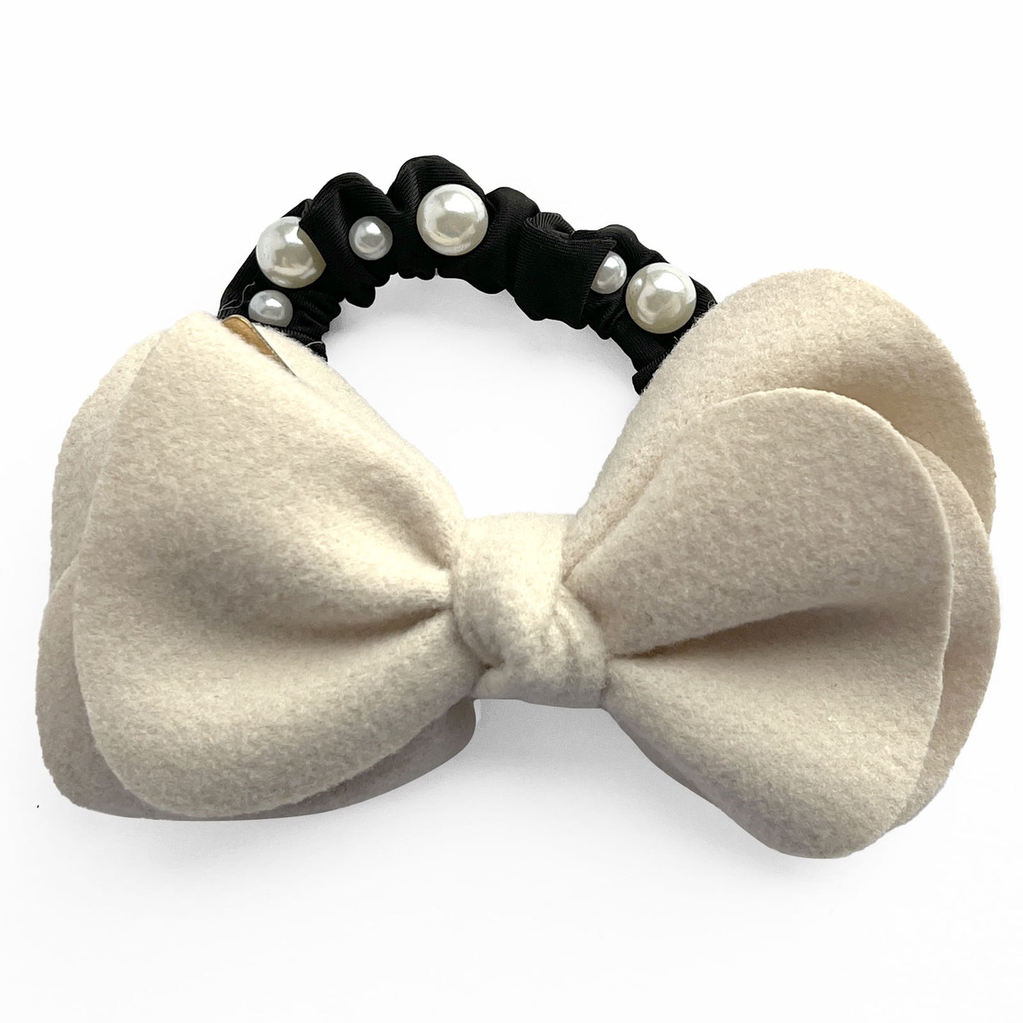 Chouchou en Satin à Nœud et Perles Carmeline Blanc