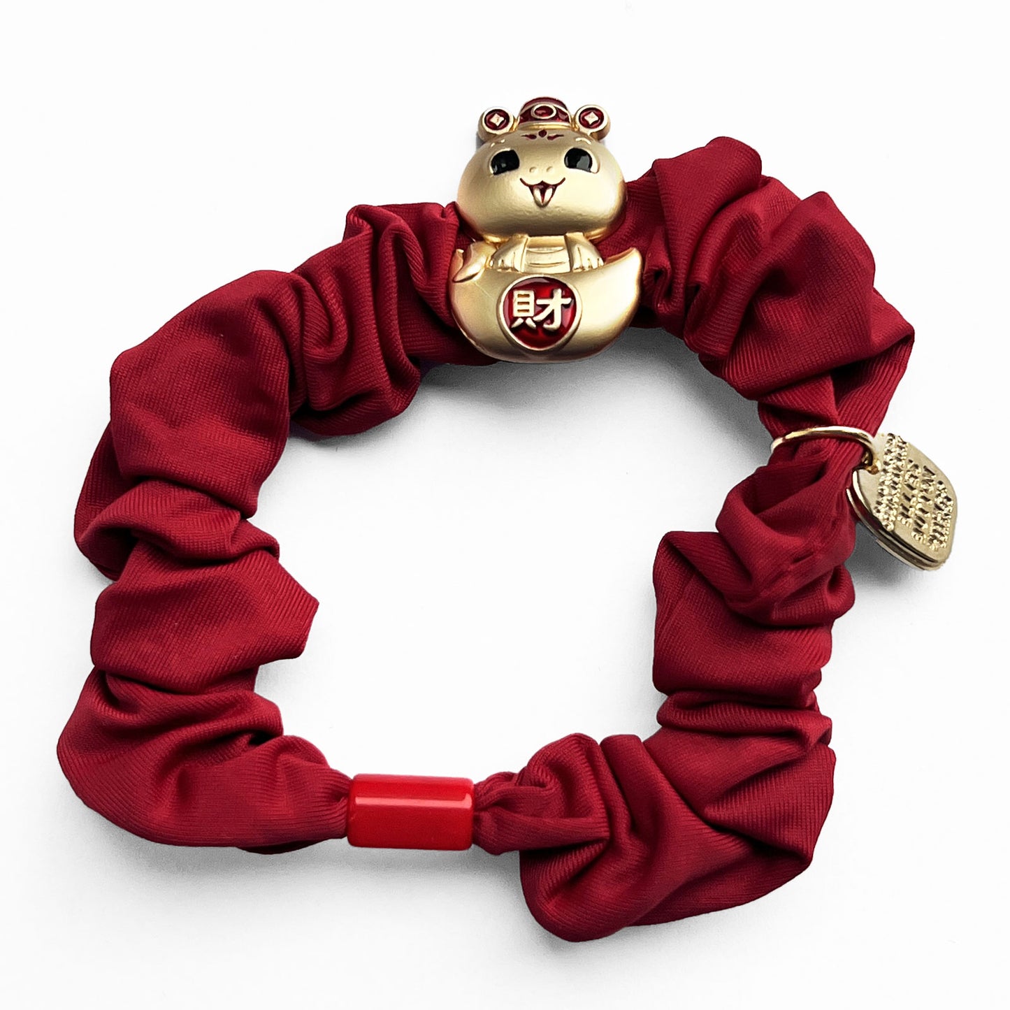 Chouchou en Satin Porte Bonheur Rouge - Serpent Dieu de la Richesse