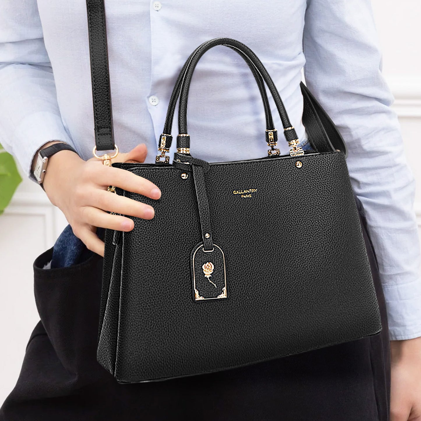 Sac à Main Cabas à Attache Florale Octavia Noir