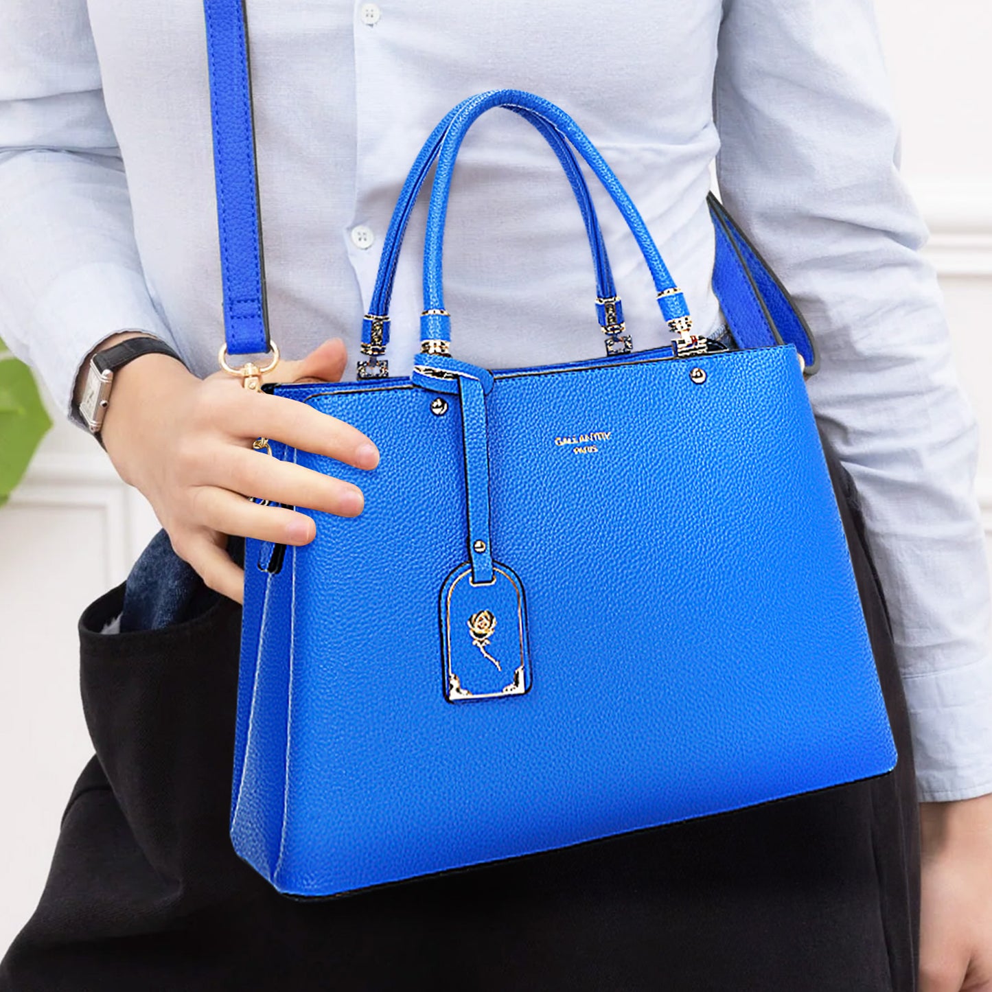 Sac à Main Cabas à Attache Florale Octavia Bleu
