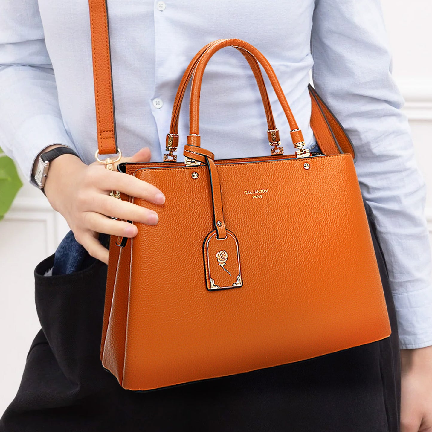 Sac à Main Cabas à Attache Florale Octavia Marron