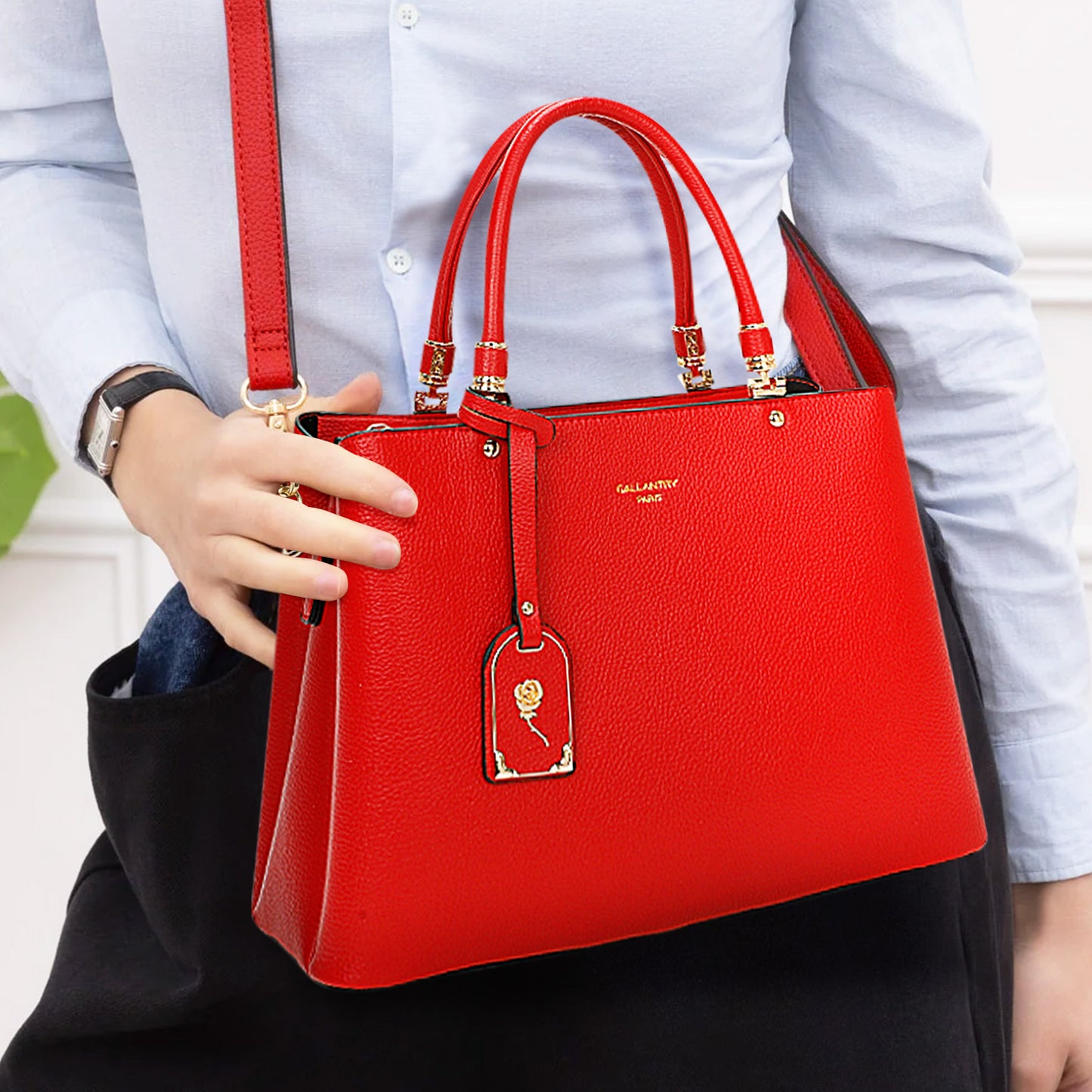 Sac à Main Cabas à Attache Florale Octavia Rouge