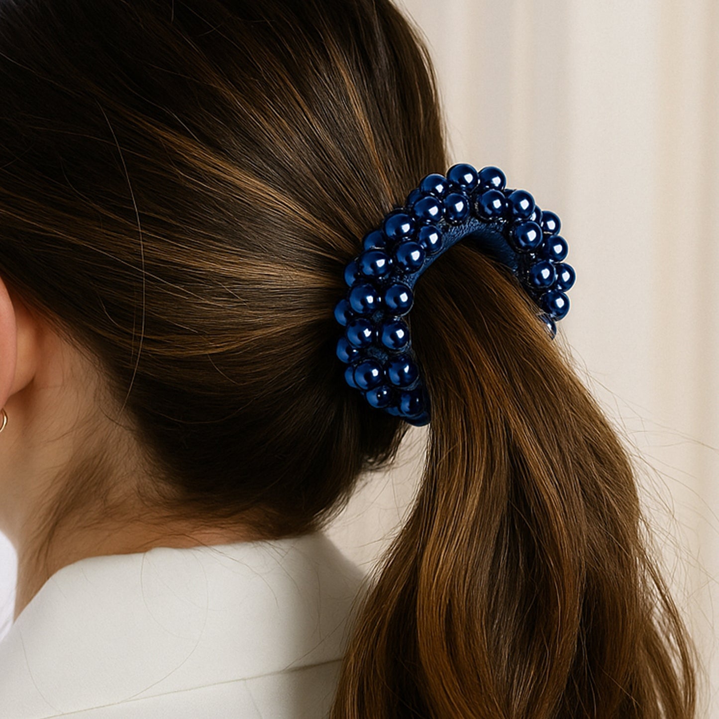 Élastique pour Cheveux avec Perles Brillants Glamour Bleu
