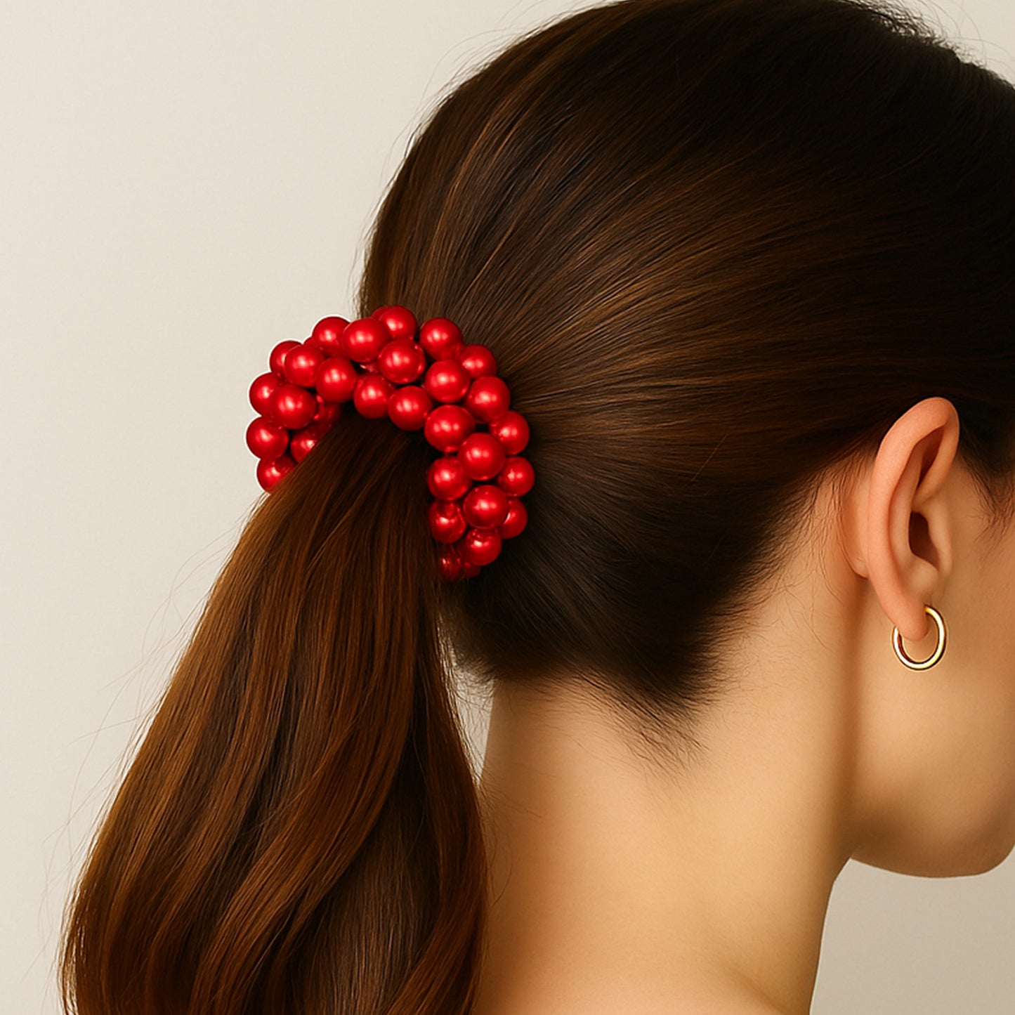 Élastique pour Cheveux avec Perles Brillants Glamour Rouge