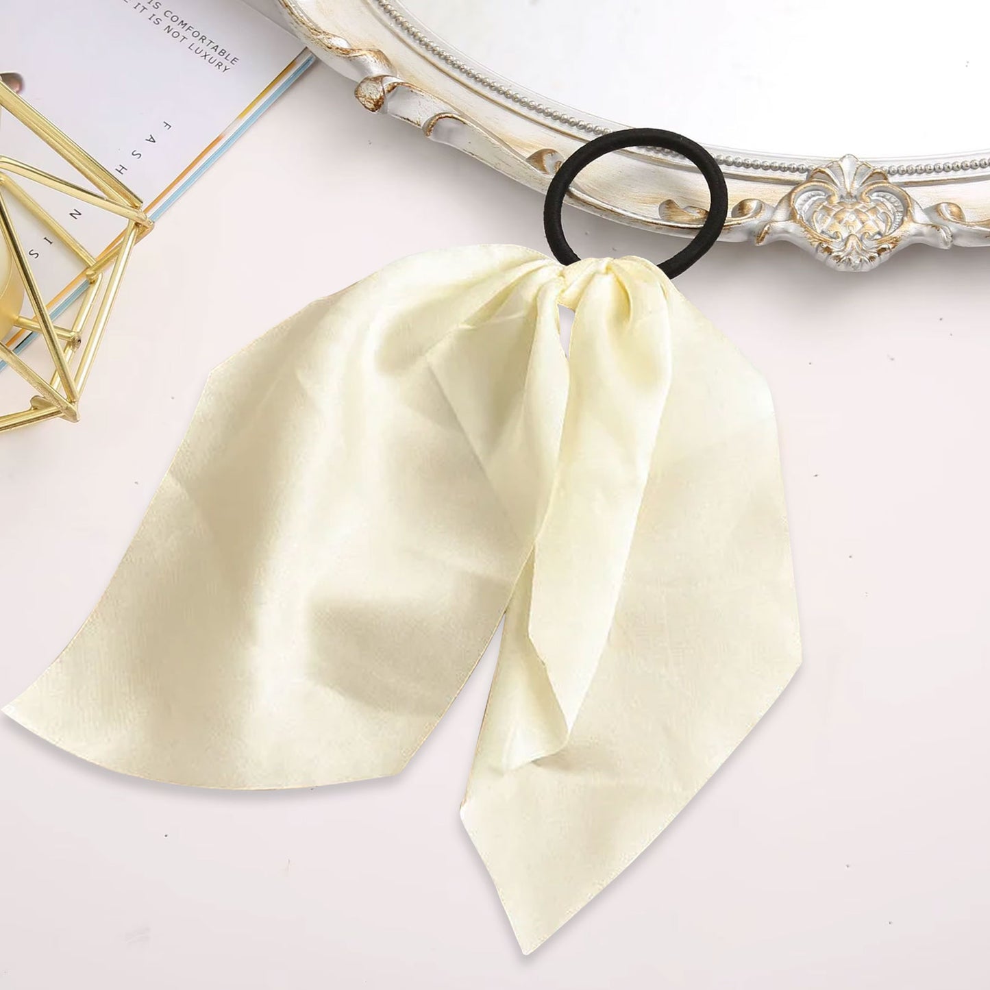 Élastique Foulard Michelle à Ruban en Satin Ivoire