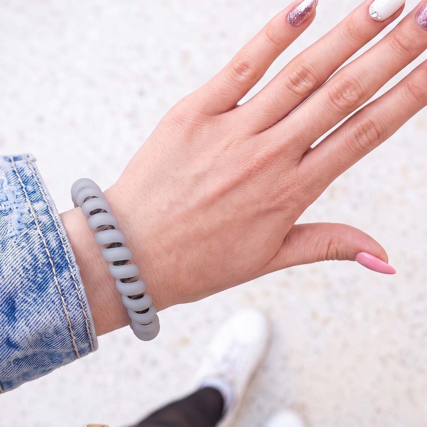 Élastique Spirale Effet Mat Douce Attache Quartz Argenté