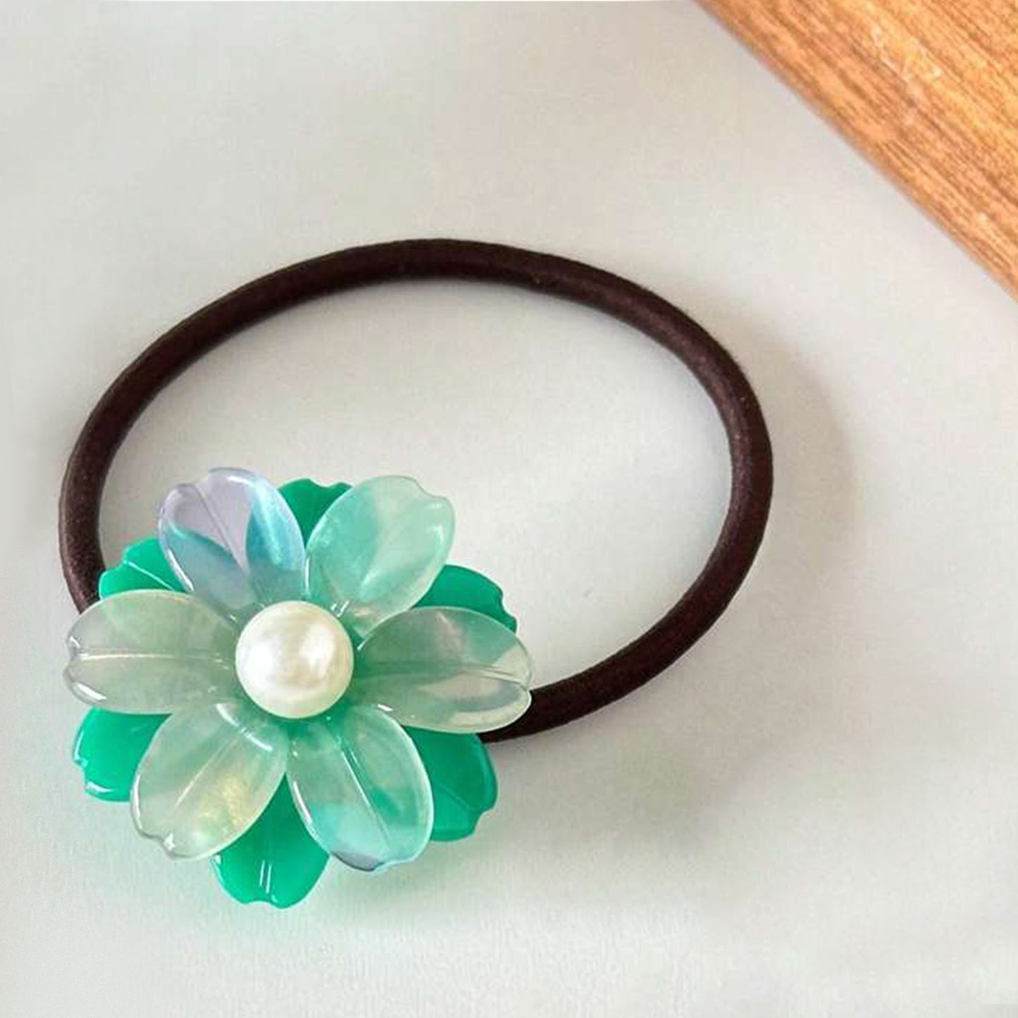 Élastique Casual pour Cheveux à Fleur Cristalline Perlé Délicat Vert