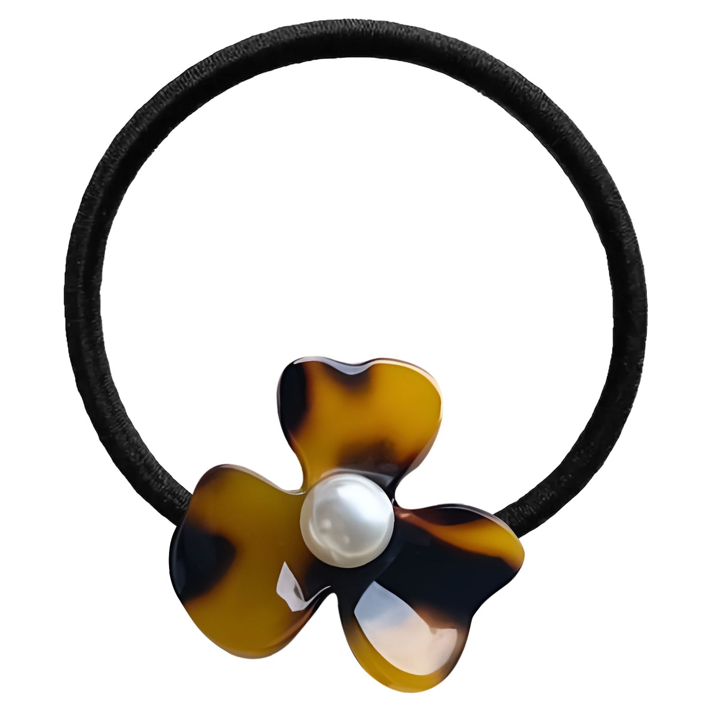 Élastique Casual pour Cheveux avec Fleur Ambre Nacrée et Perle Exquis Café