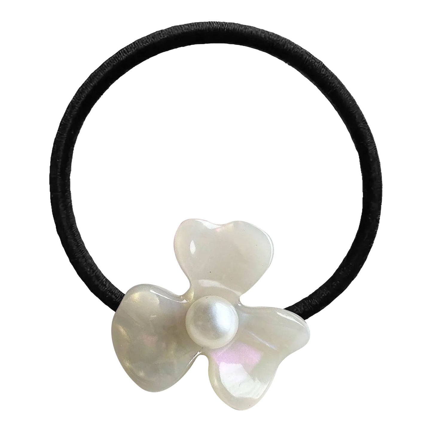 Élastique Casual pour Cheveux avec Fleur Ambre Nacrée et Perle Exquis Blanc