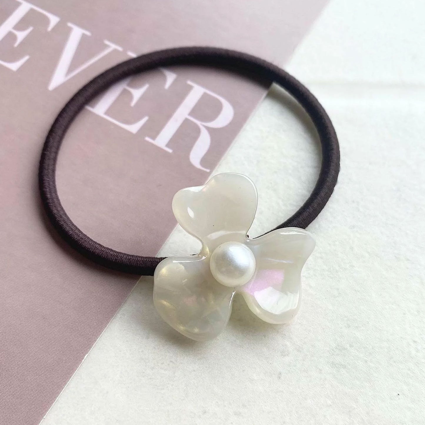 Élastique avec Fleur Ambre et Perle