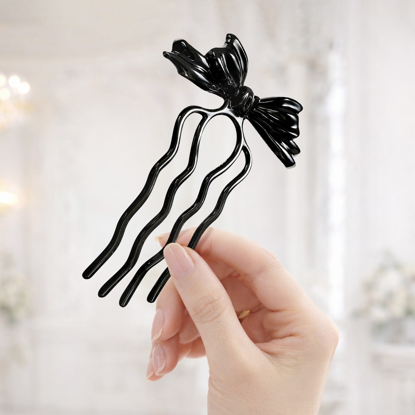 Peigne à Chignon Noir Nœud Papillon Style Coréen