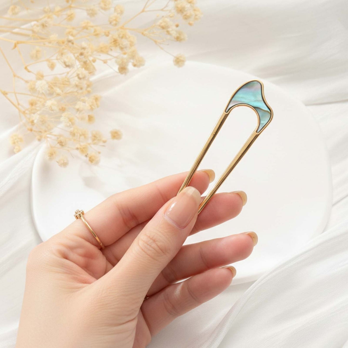 Épingle à Chignon Dorée Écume Marine Satinée