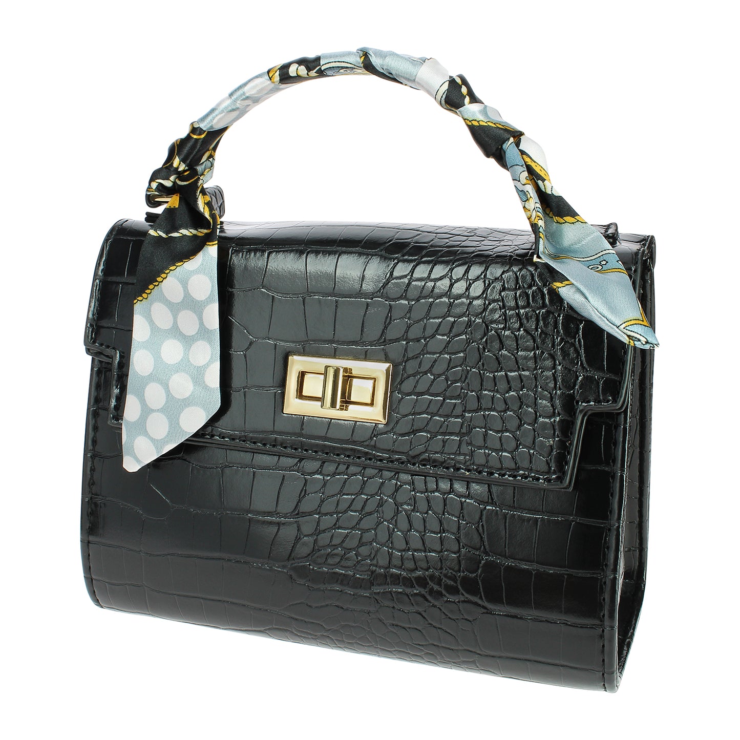 Sac Bandoulière Effet Croco à Foulard L'Exquise Noir