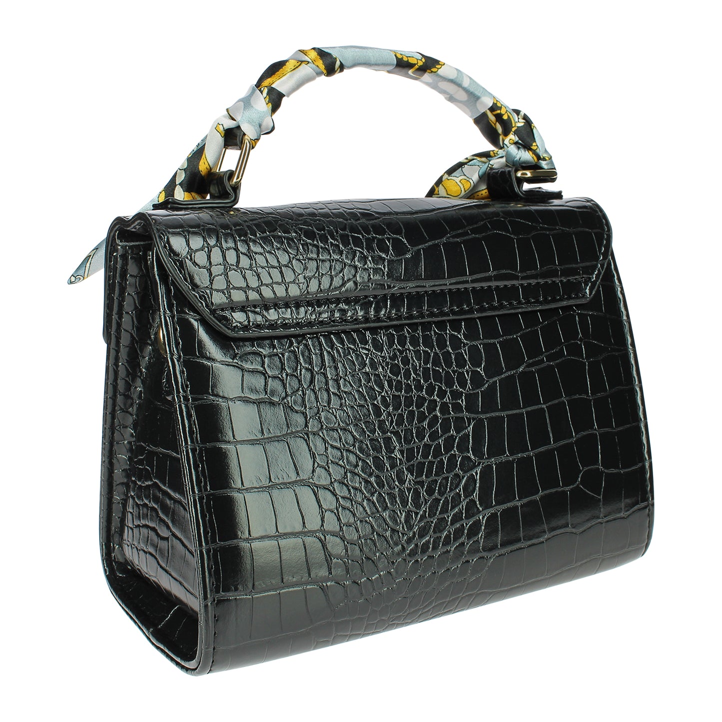 Sac Bandoulière Effet Croco à Foulard L'Exquise Noir