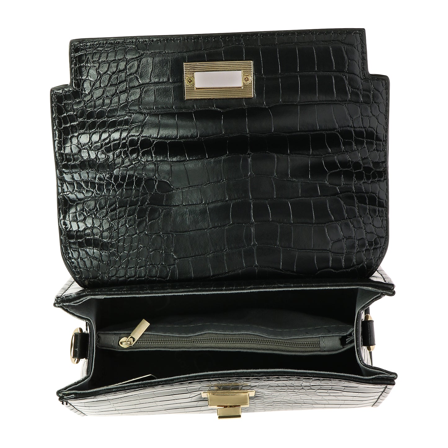 Sac Bandoulière Effet Croco à Foulard L'Exquise Noir