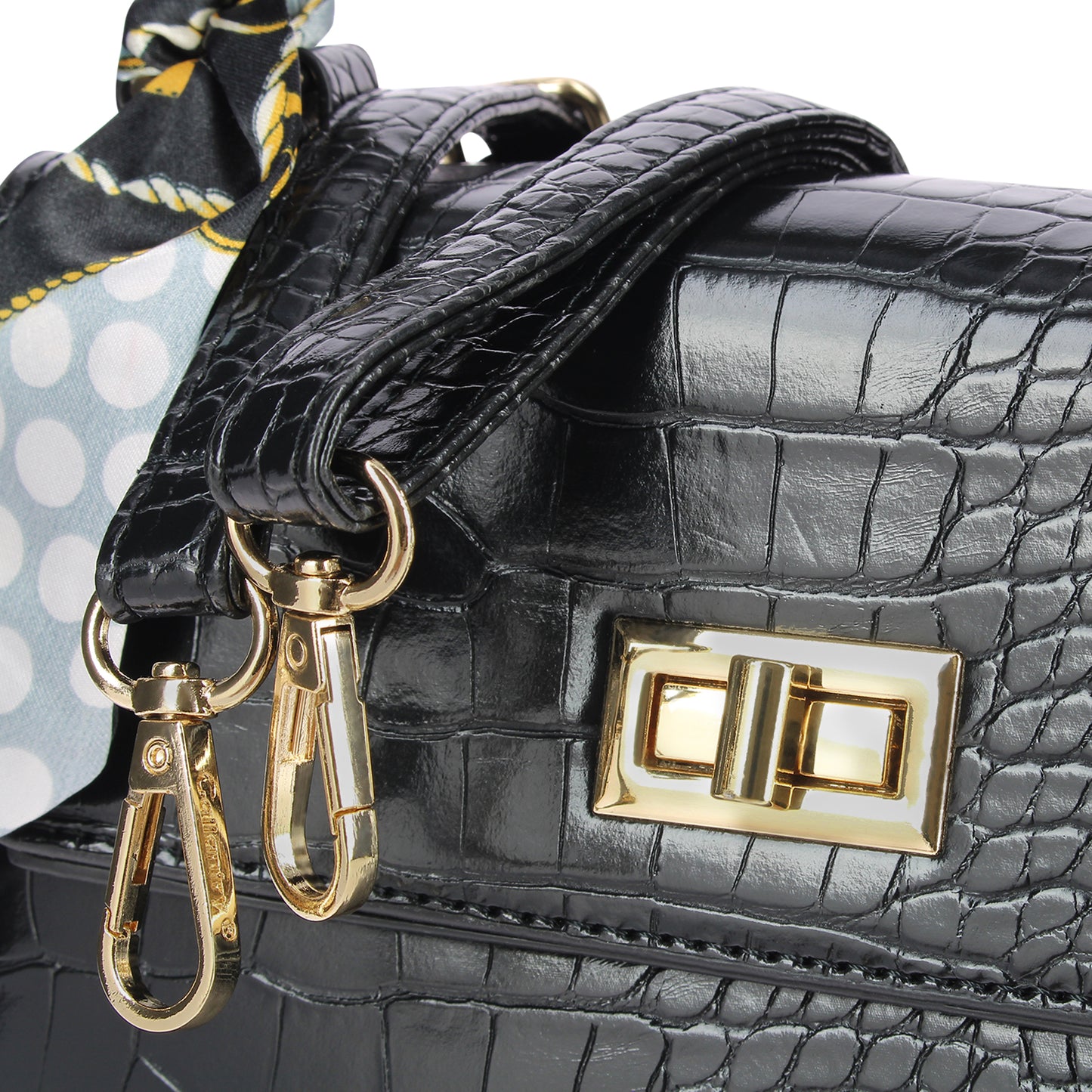 Sac Bandoulière Effet Croco à Foulard L'Exquise Noir