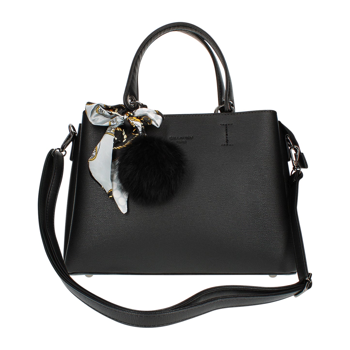 Sac à Main à Pompom et Foulard La Grâce Noir
