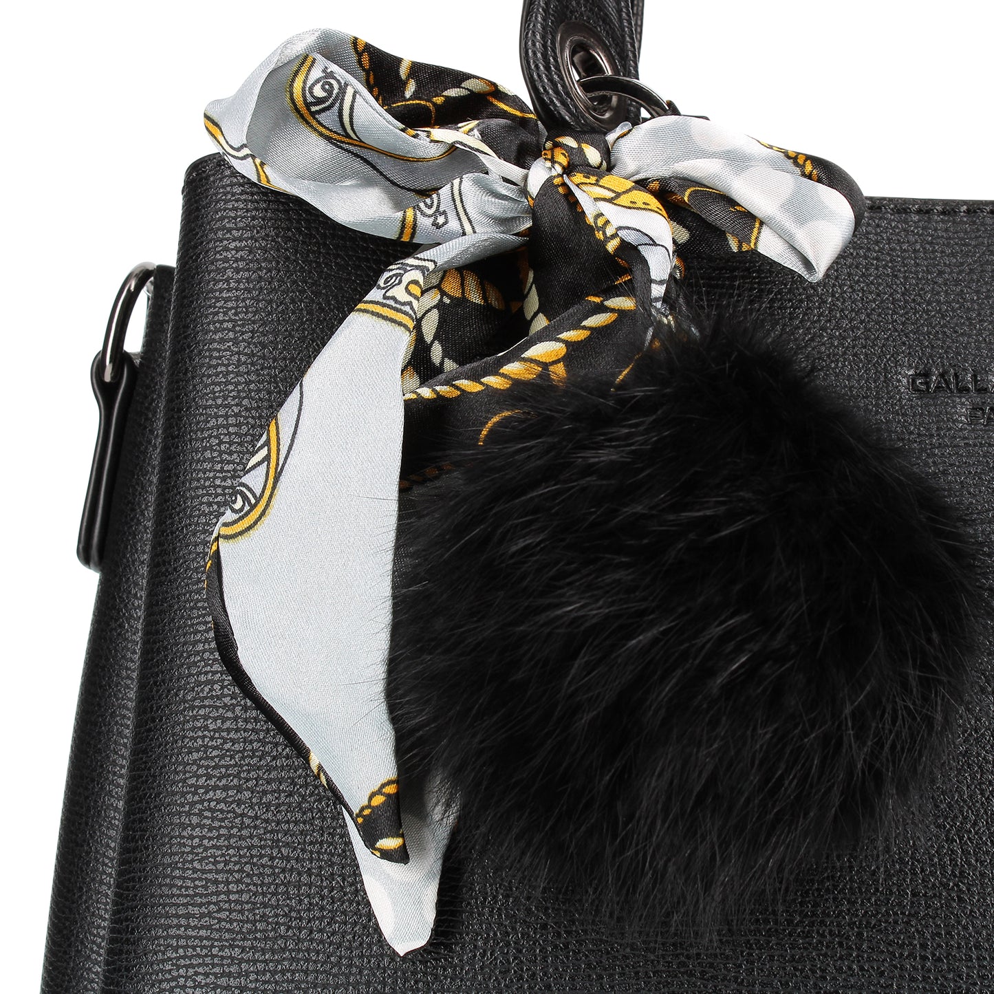 Sac à Main à Pompom et Foulard La Grâce Noir