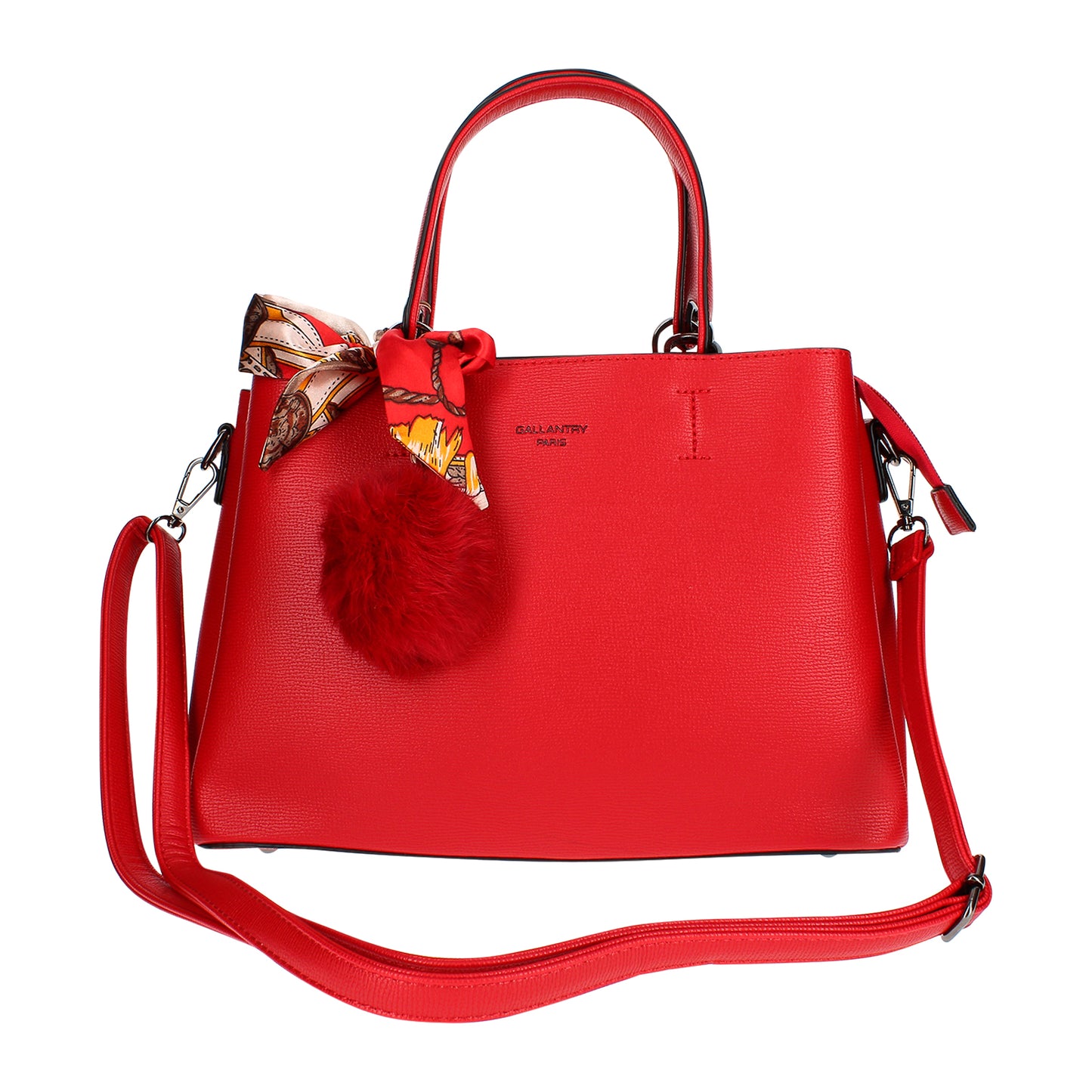 Sac à Main à Pompom et Foulard La Grâce Rouge
