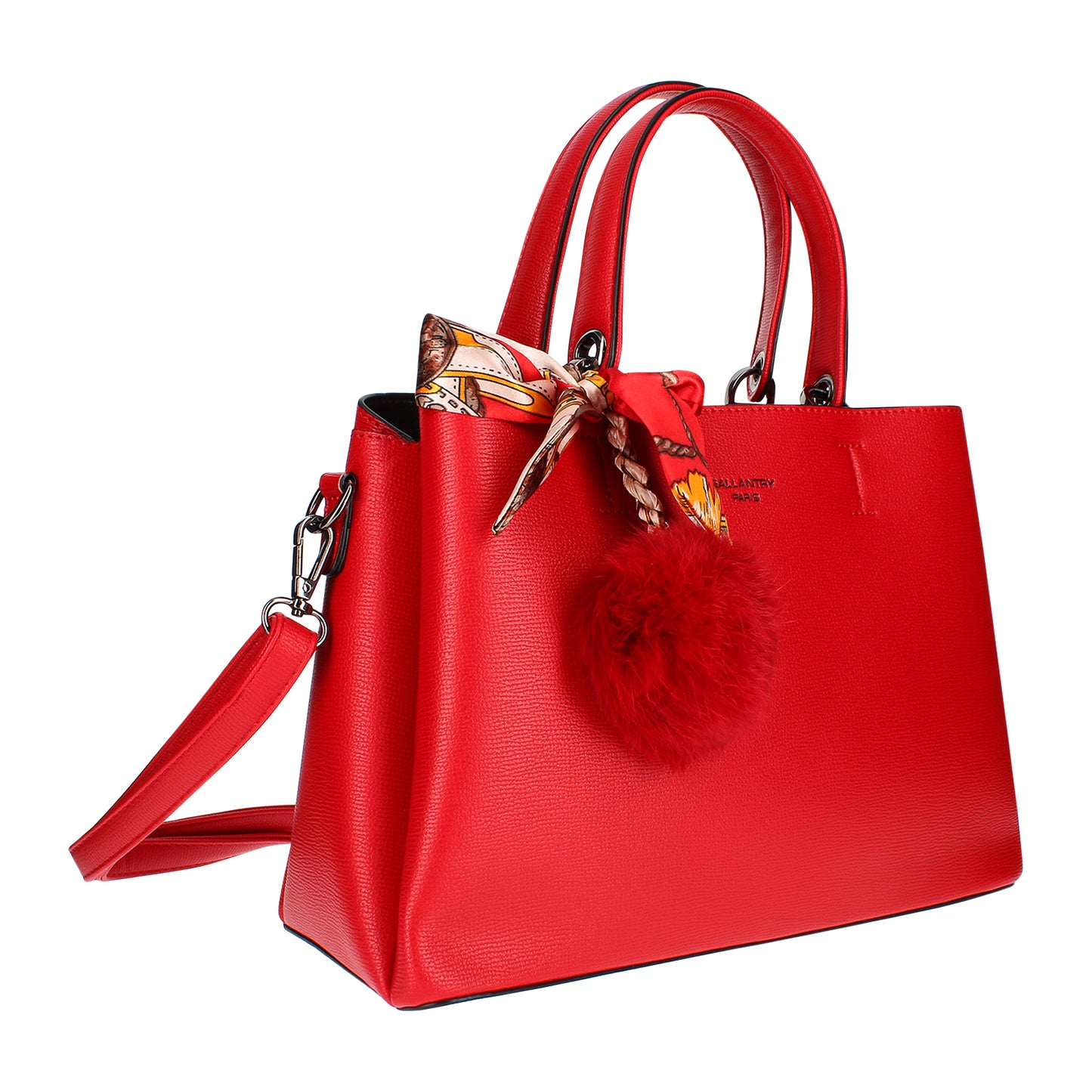 Sac à Main à Pompom et Foulard La Grâce Rouge