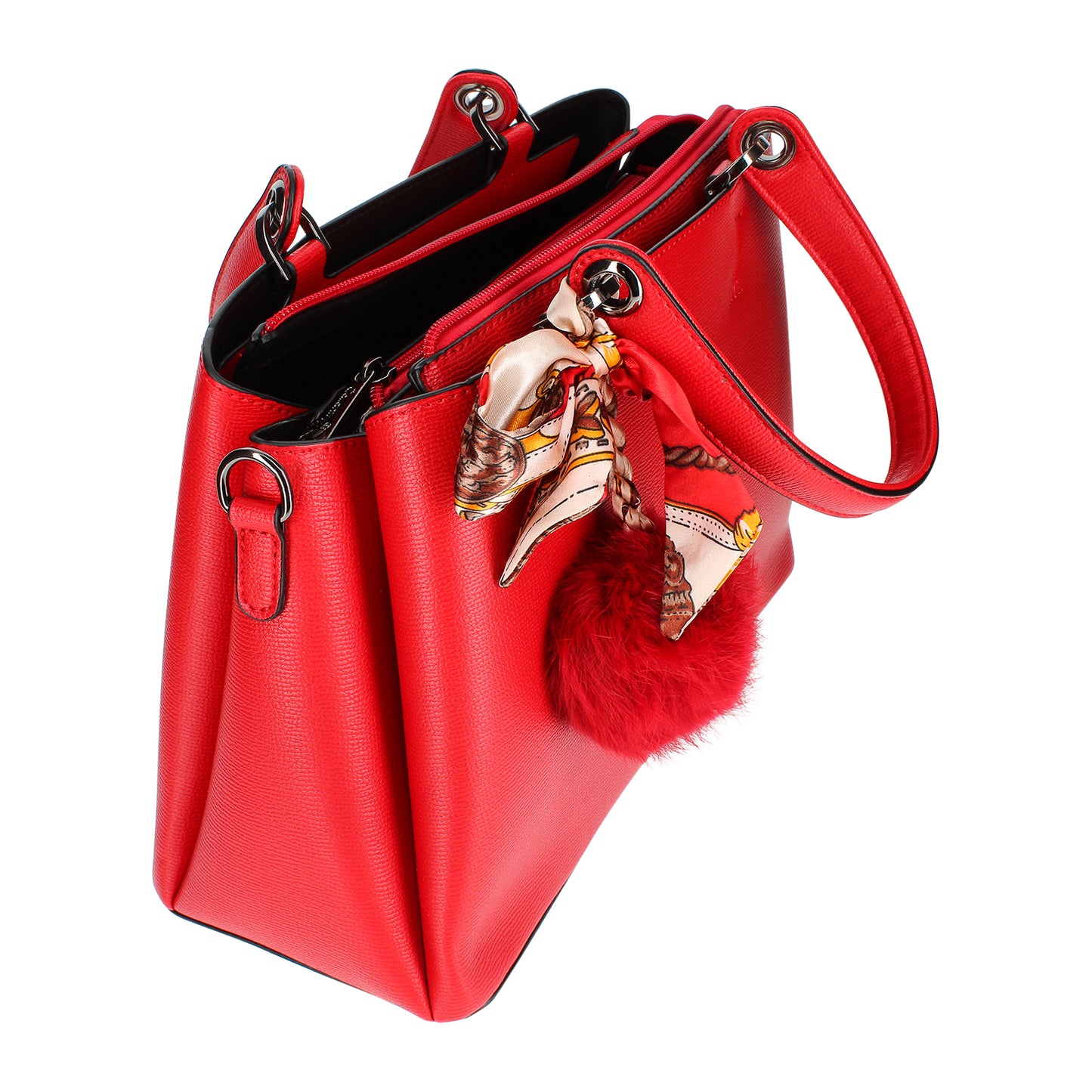 Sac à Main à Pompom et Foulard La Grâce Rouge