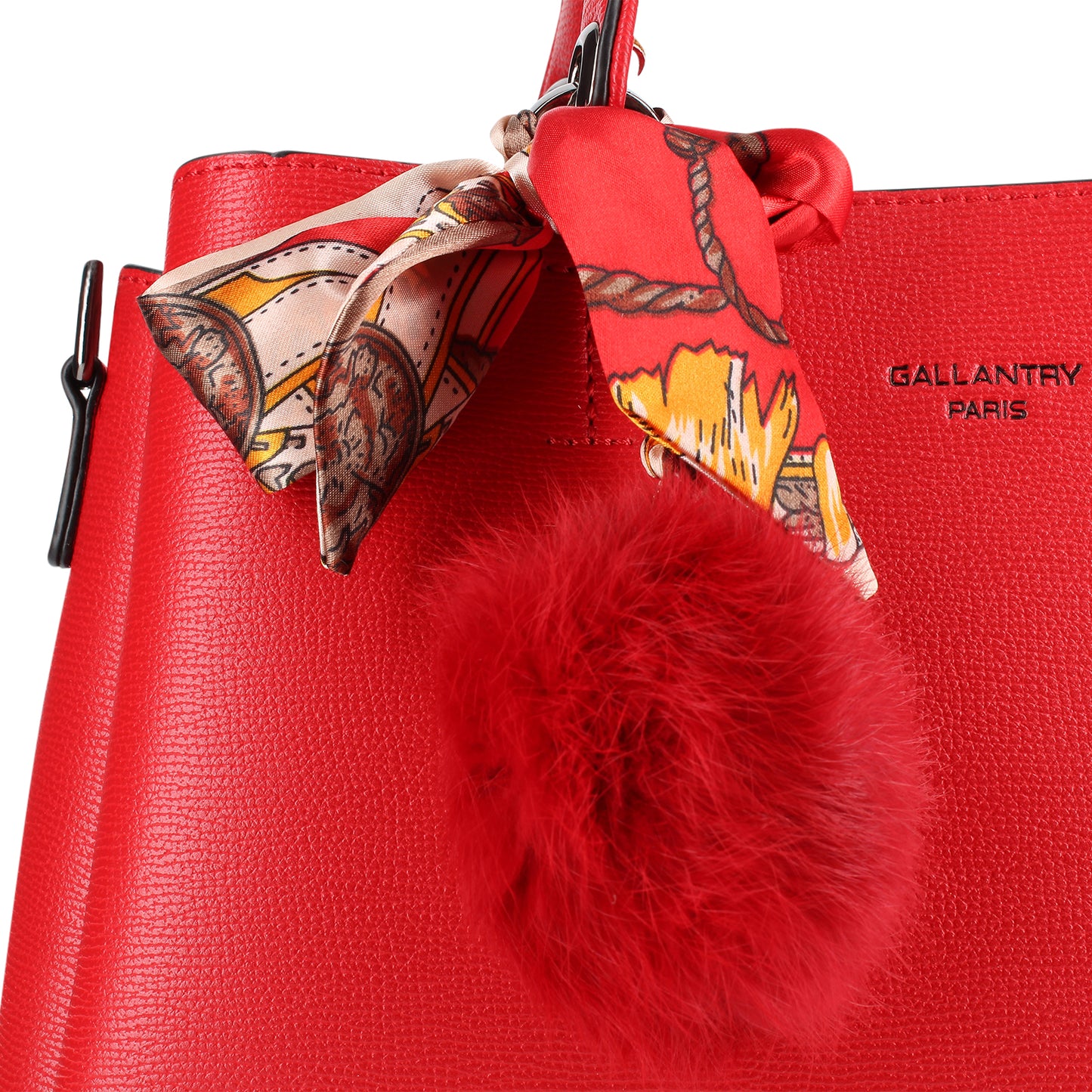 Sac à Main à Pompom et Foulard La Grâce Rouge