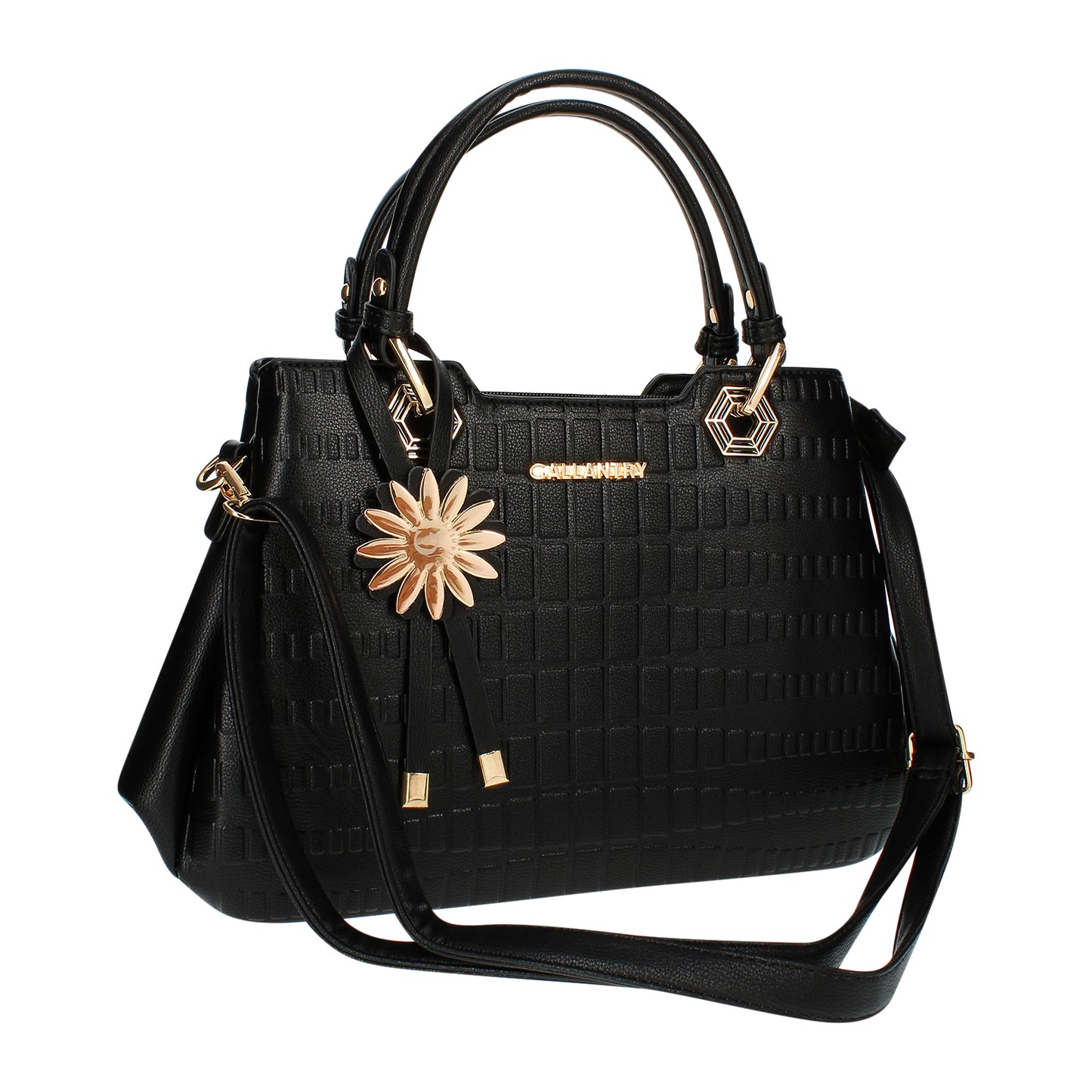 Sac Cabas à Texture Embossée et Marguerite La Majestueuse Noir