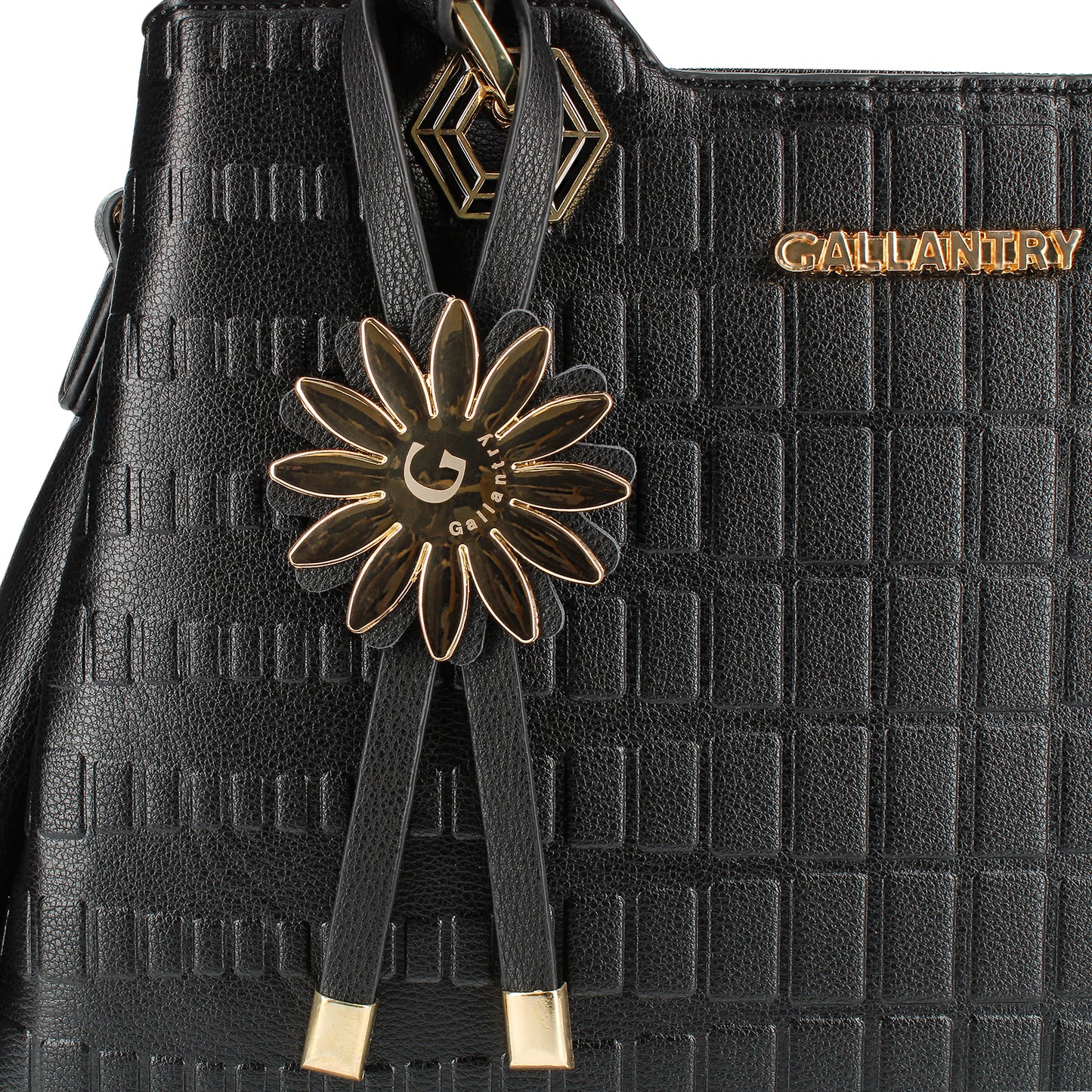 Sac Cabas à Texture Embossée et Marguerite La Majestueuse Noir