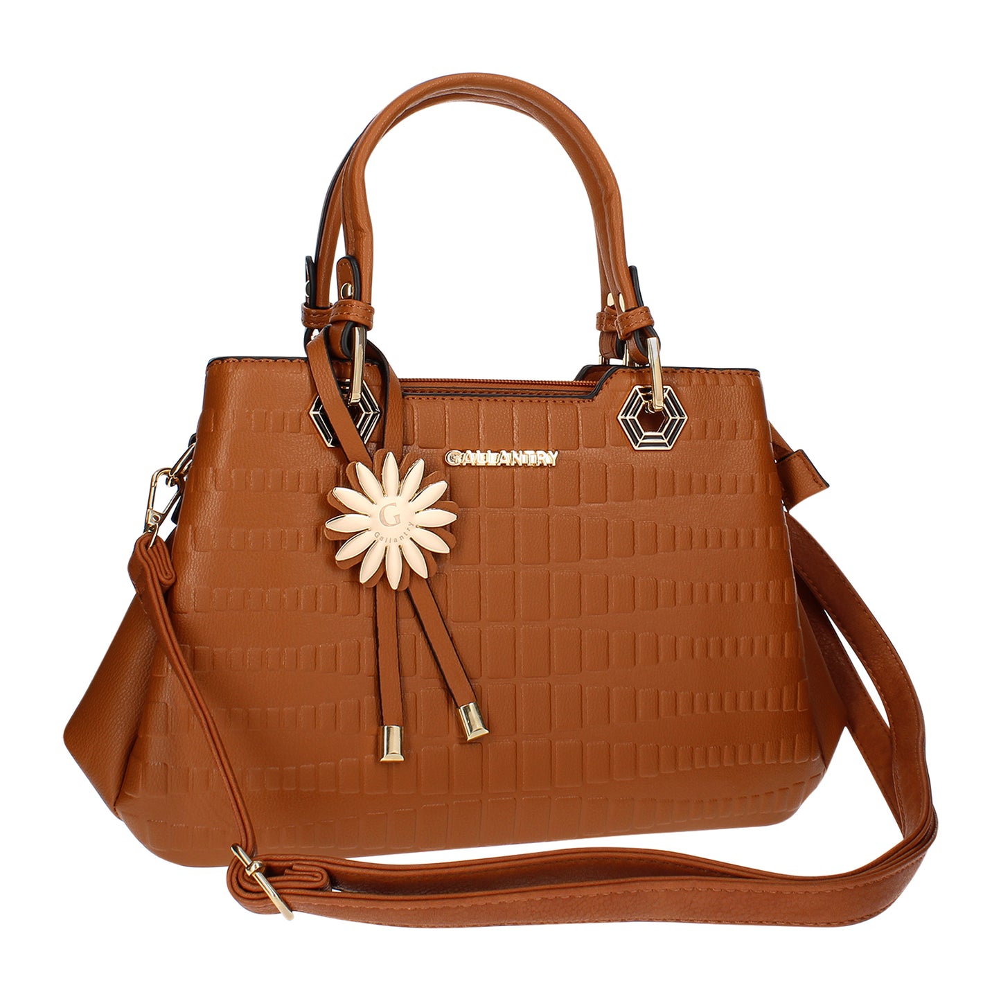Sac Cabas à Texture Embossée et Marguerite La Majestueuse Marron