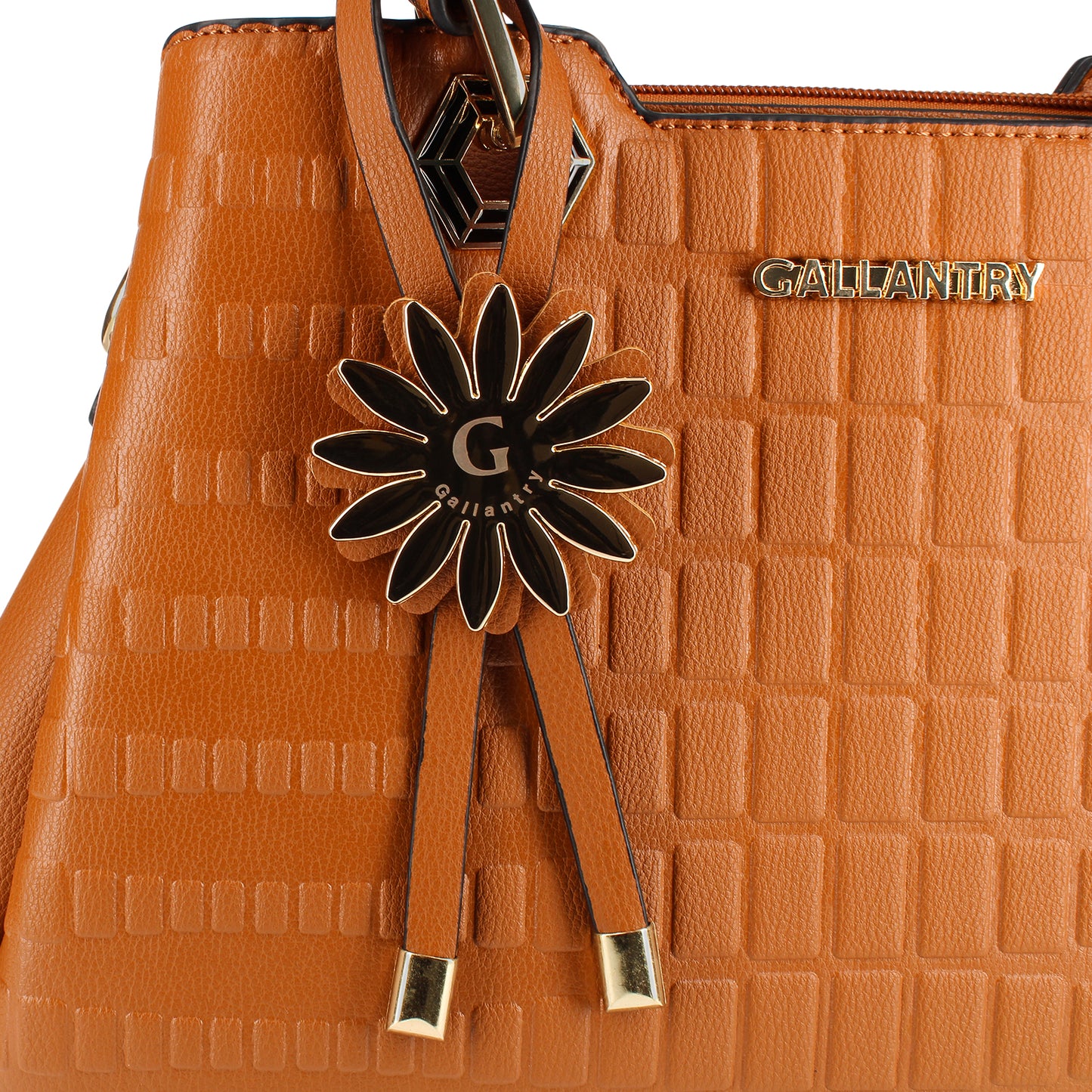 Sac Cabas à Texture Embossée et Marguerite La Majestueuse Marron