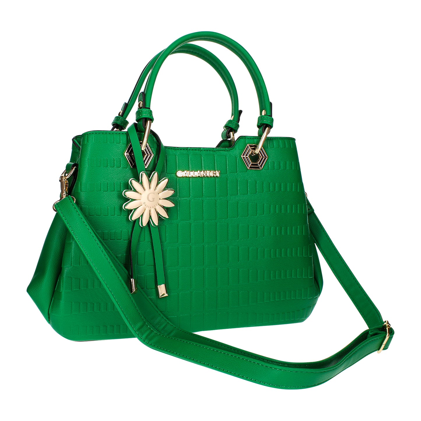 Sac Cabas à Texture Embossée et Marguerite La Majestueuse Vert