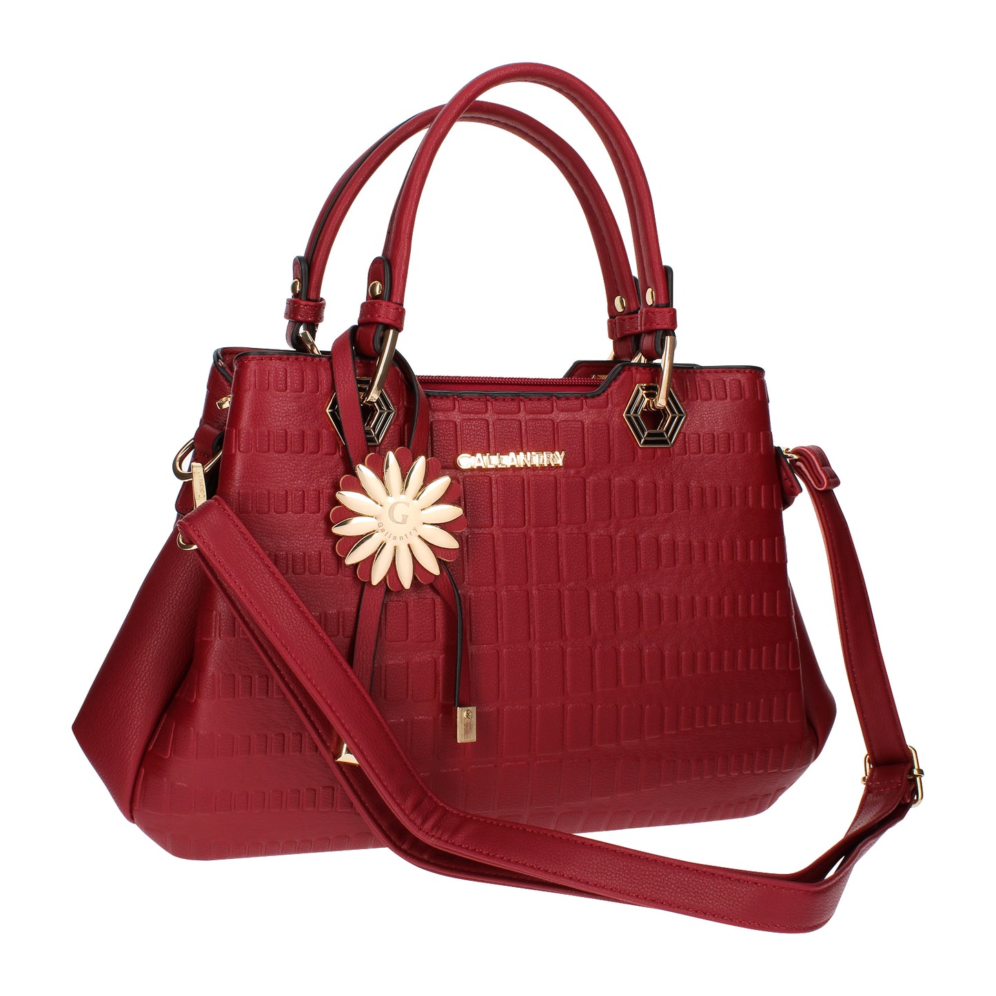 Sac Cabas à Texture Embossée et Marguerite La Majestueuse Rouge