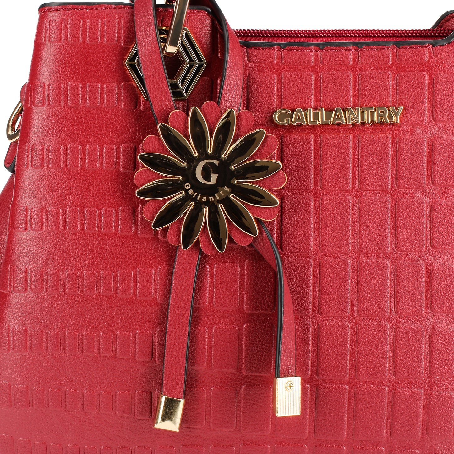 Sac Cabas à Texture Embossée et Marguerite La Majestueuse Rouge