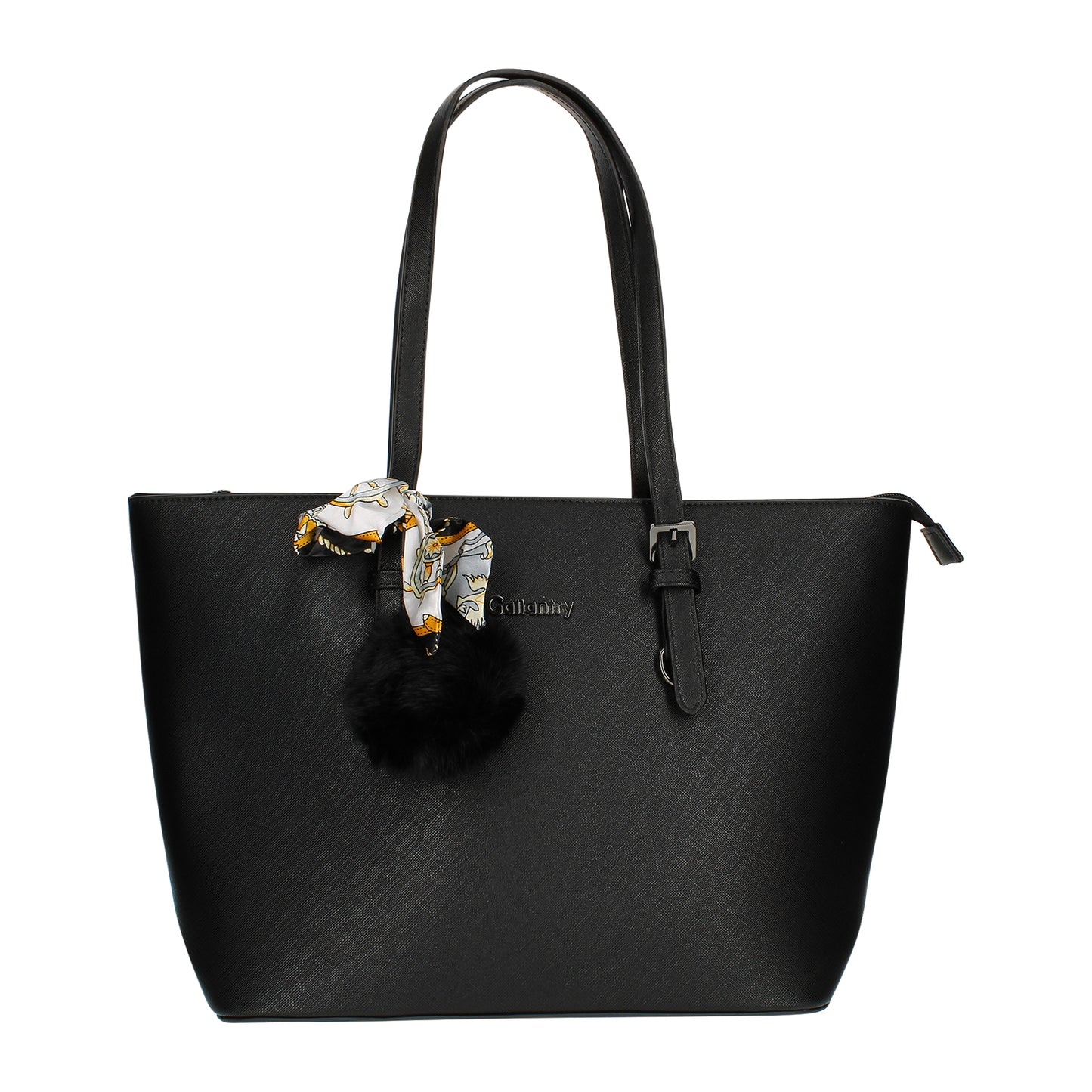 Sac Cabas à Pompom et Foulard Allyson Noir