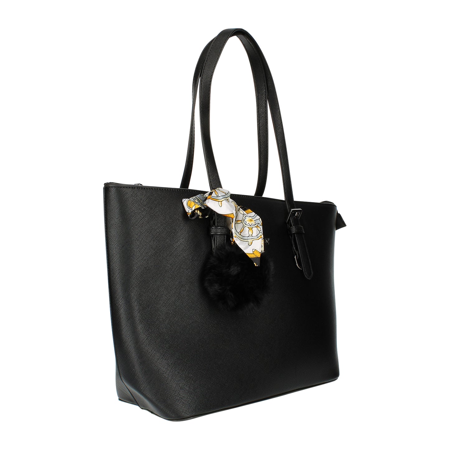 Sac Cabas à Pompom et Foulard Allyson Noir