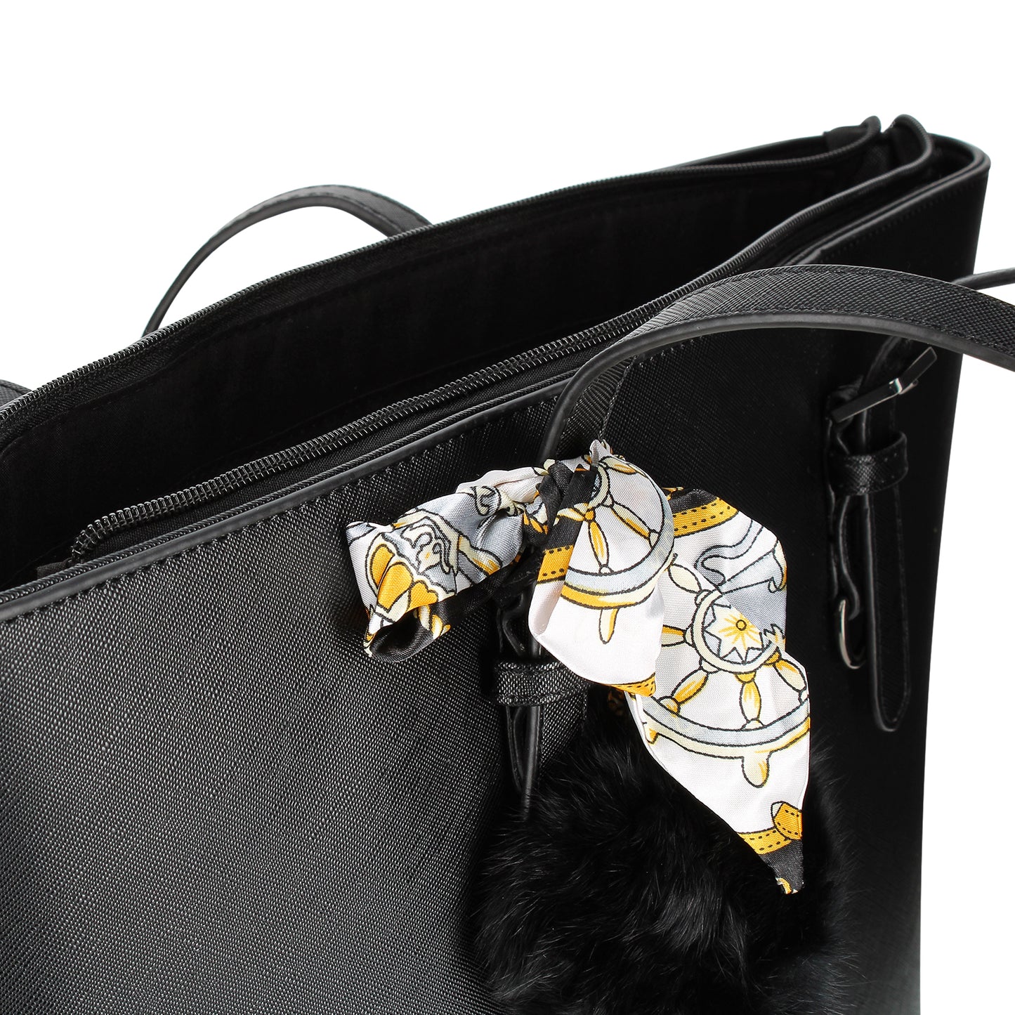 Sac Cabas à Pompom et Foulard Allyson Noir