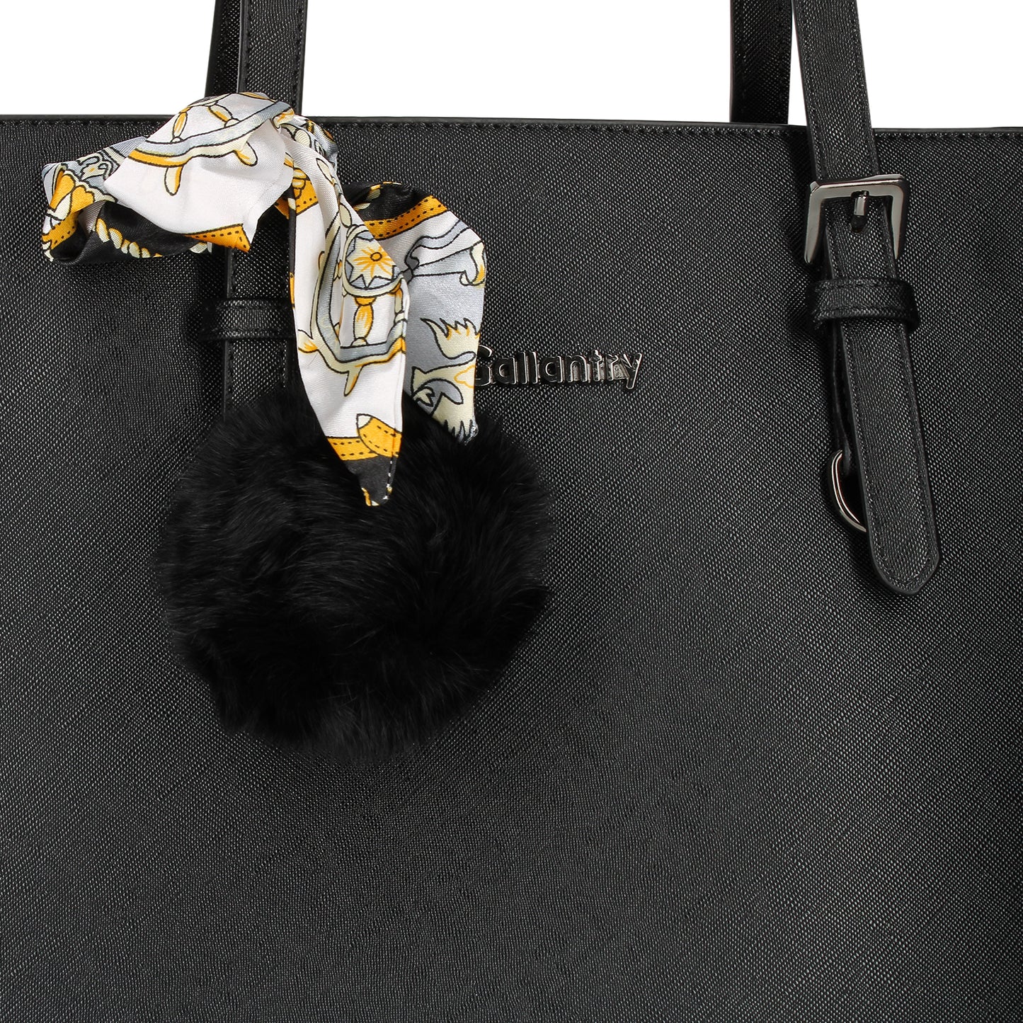 Sac Cabas à Pompom et Foulard Allyson Noir
