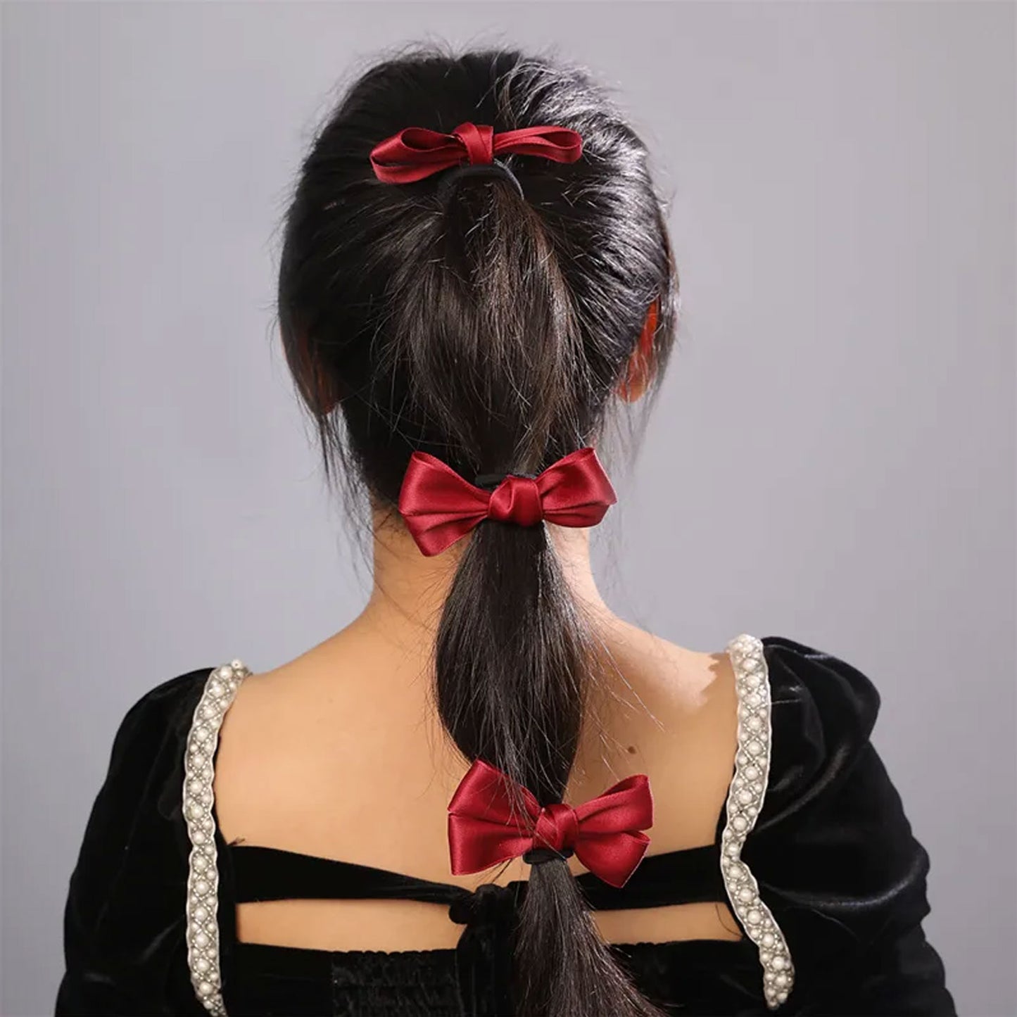 Lot de 3 Élastiques avec Nœud en Satin Rouge