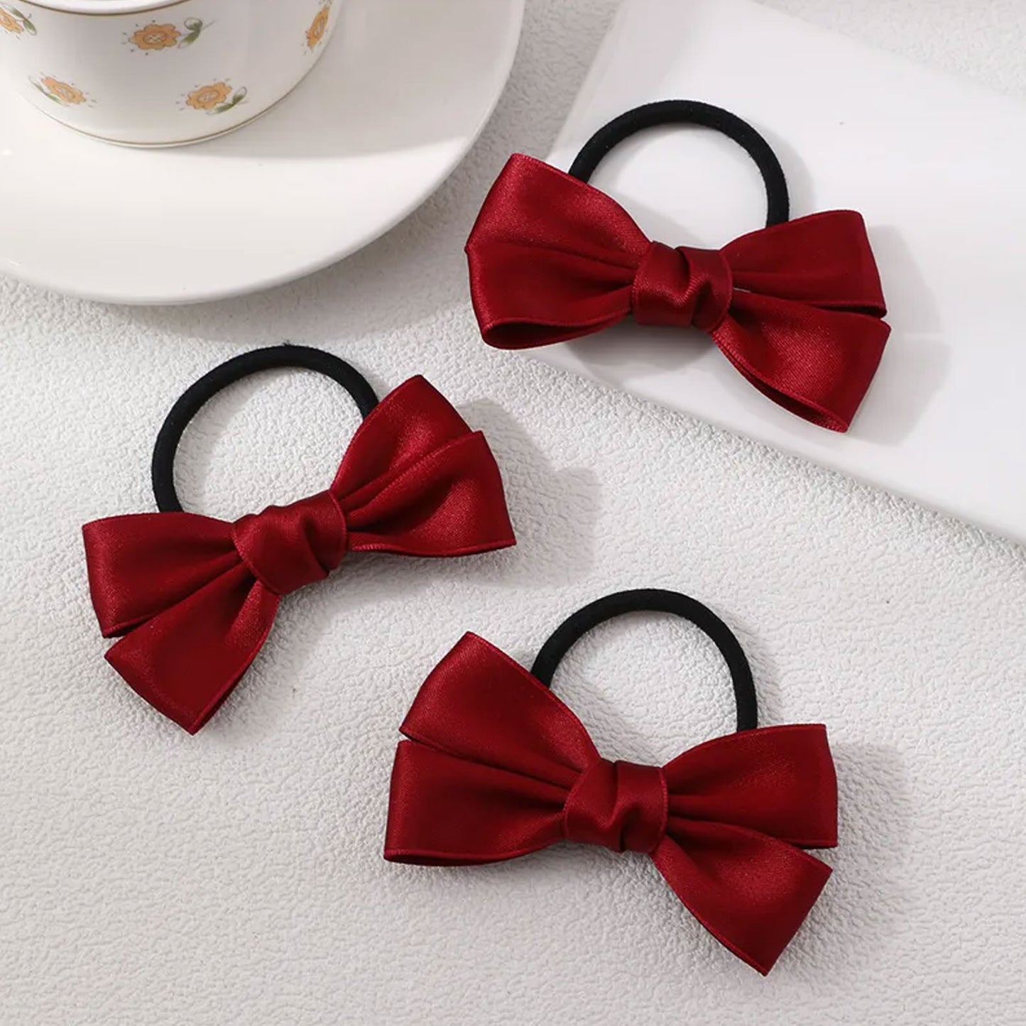 Lot de 3 Élastiques avec Nœud en Satin Rouge - Collection Alfie
