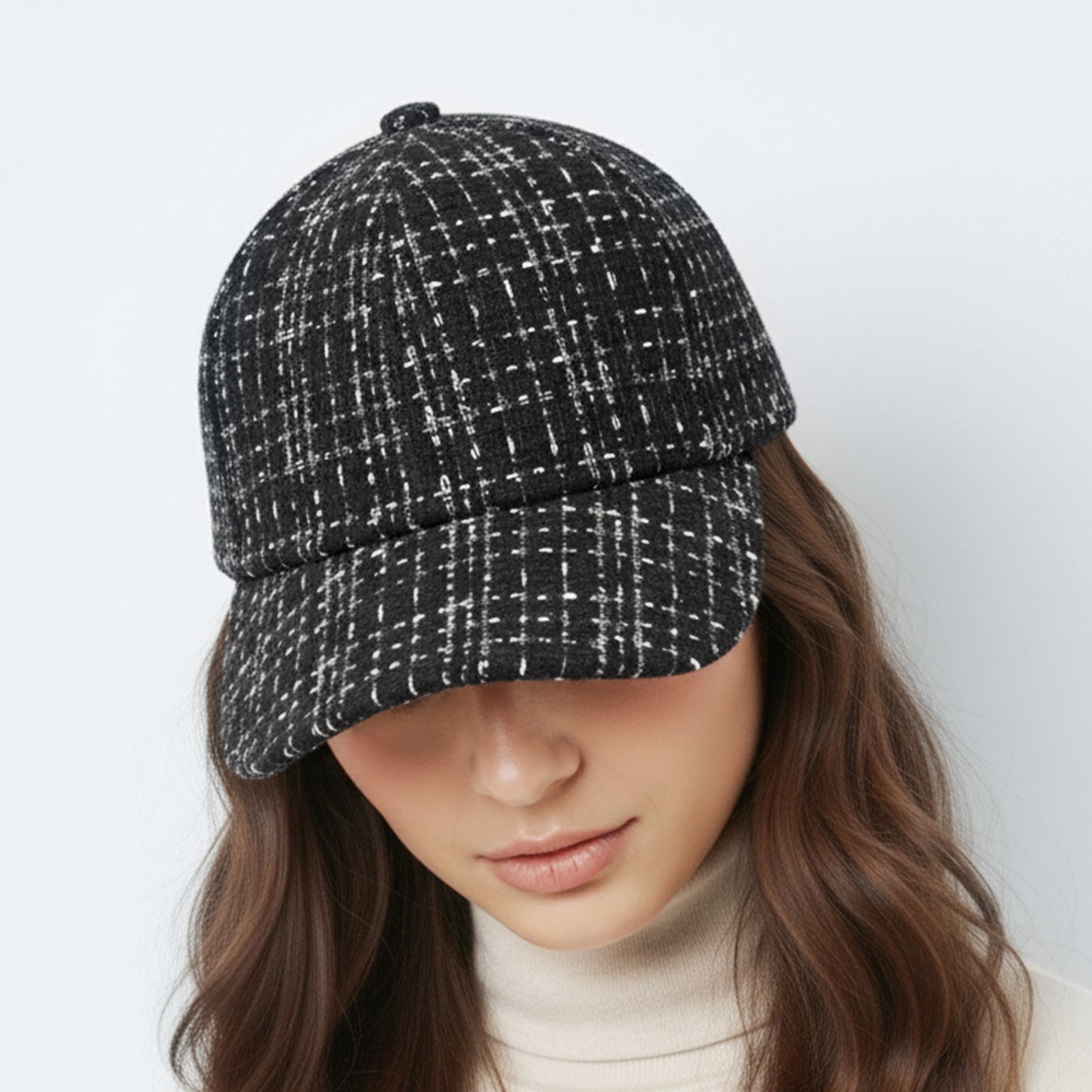 Casquette Femme Casual Spirit en Tweed à Carreaux Noir