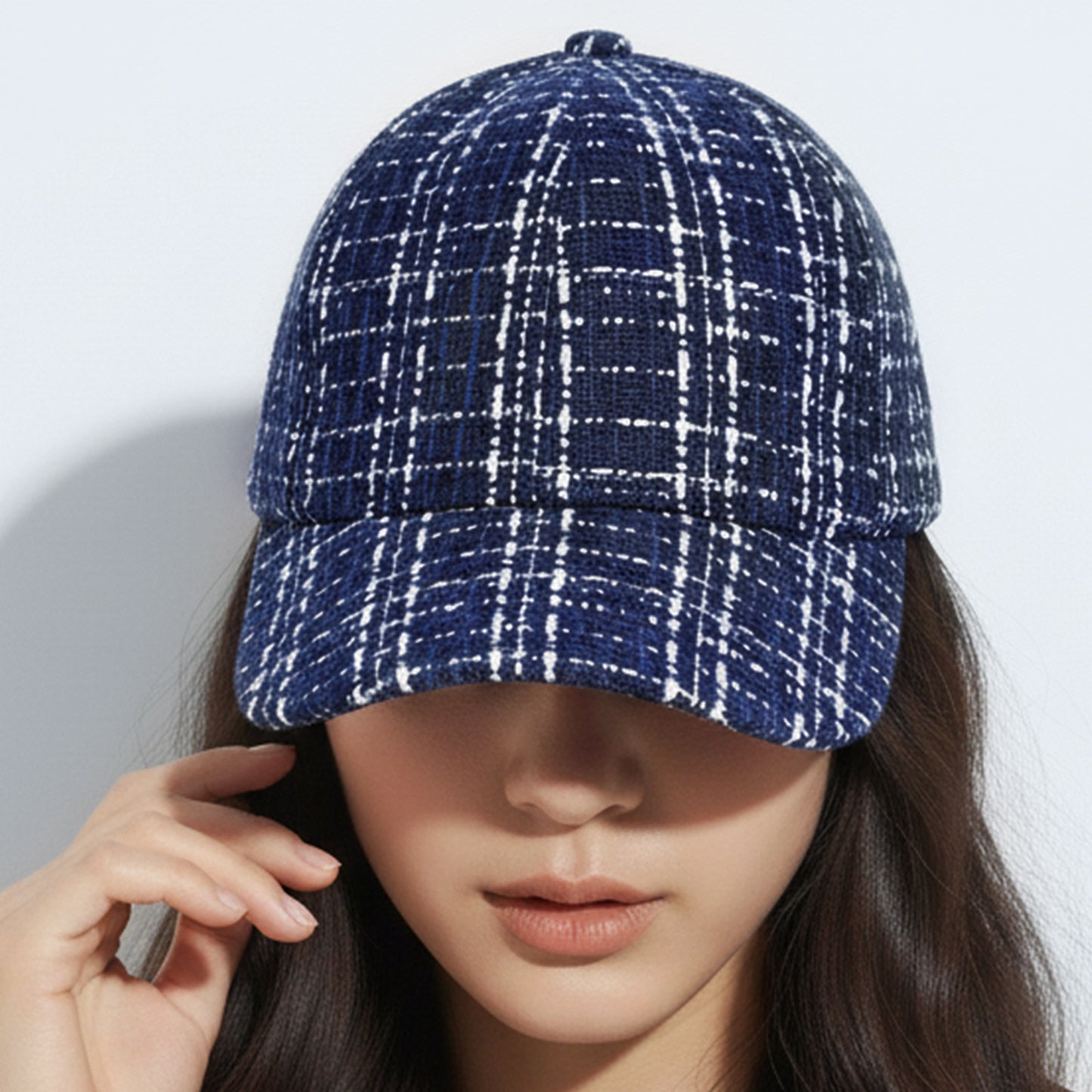 Casquette Femme Casual Spirit en Tweed à Carreaux Bleu Marine