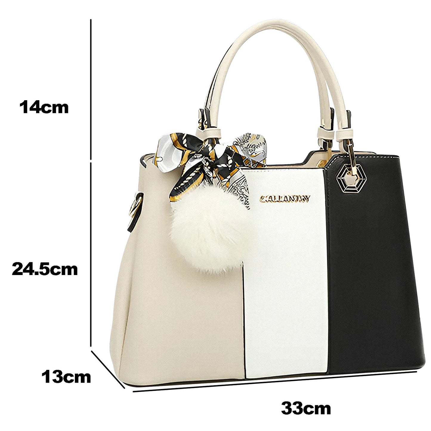 Sac Fourre-Tout Trois Teintes à Pompon La Nuance Beige-Blanc