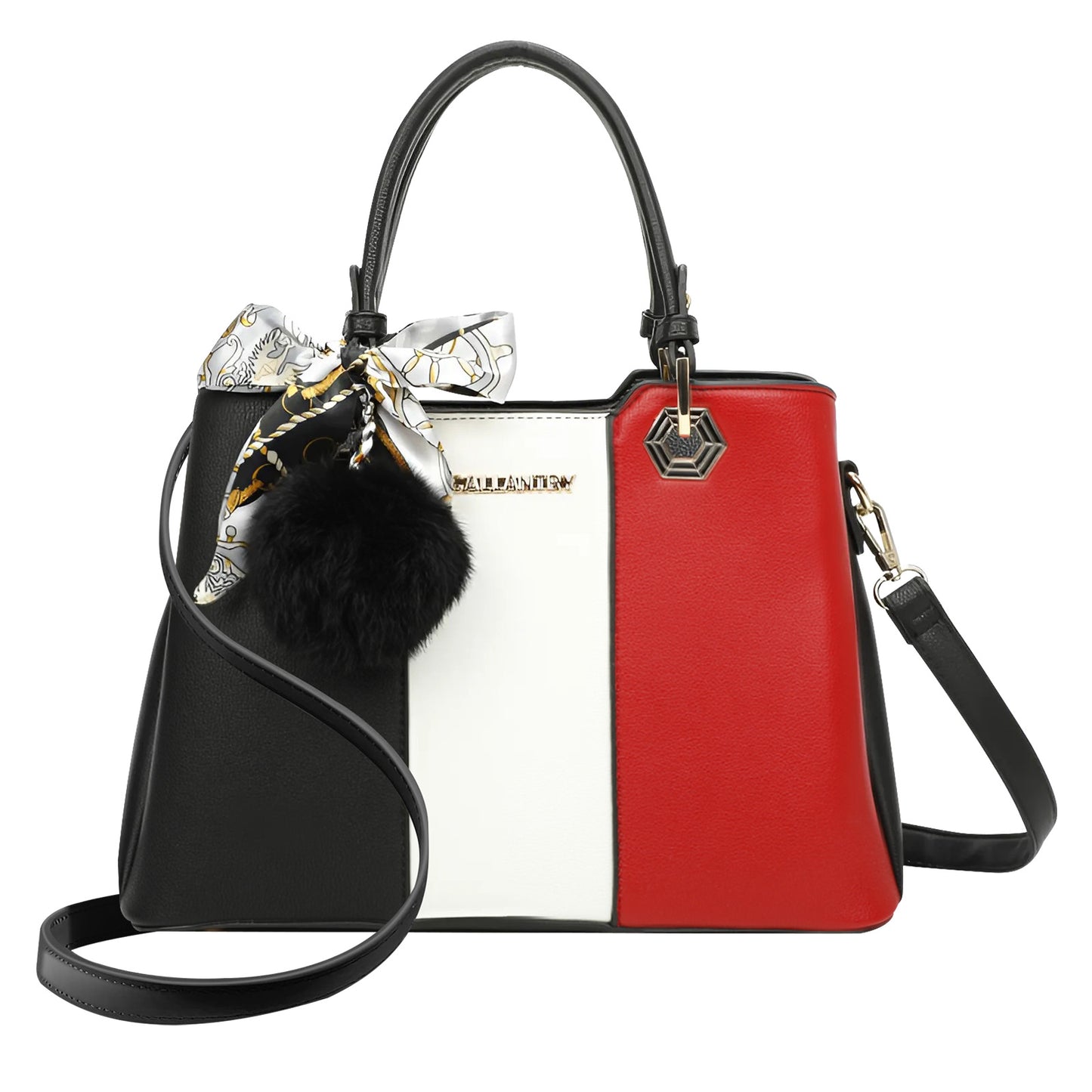 Sac Fourre-Tout Trois Teintes à Pompon La Nuance Noir-Blanc