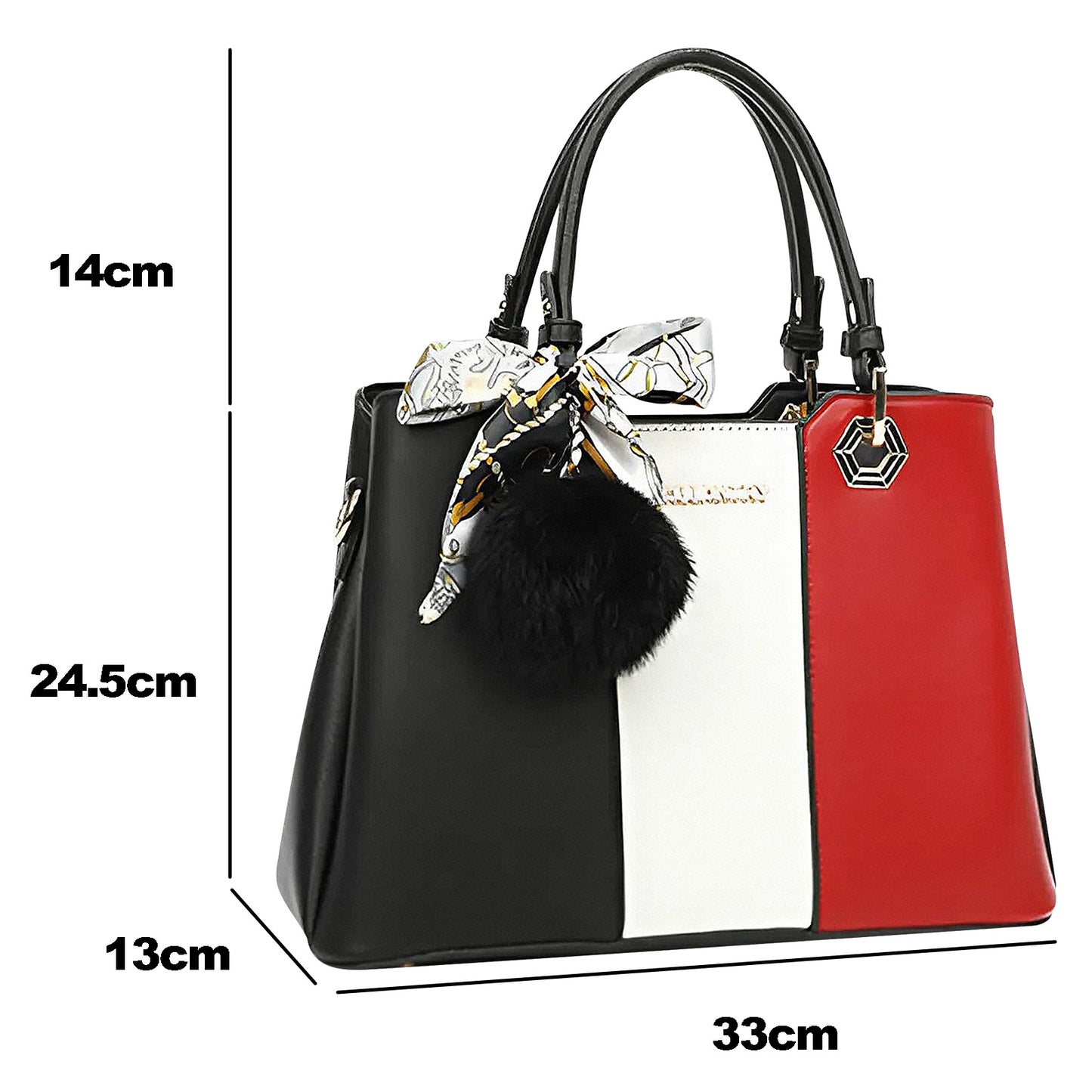 Sac Fourre-Tout Trois Teintes à Pompon La Nuance Noir-Blanc